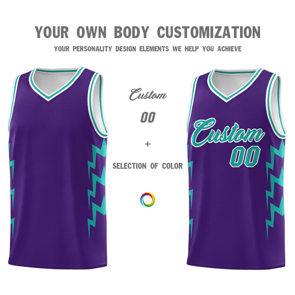 Custom Purple Side Lightning Pattern Sports Uniform Basketball Jersey
