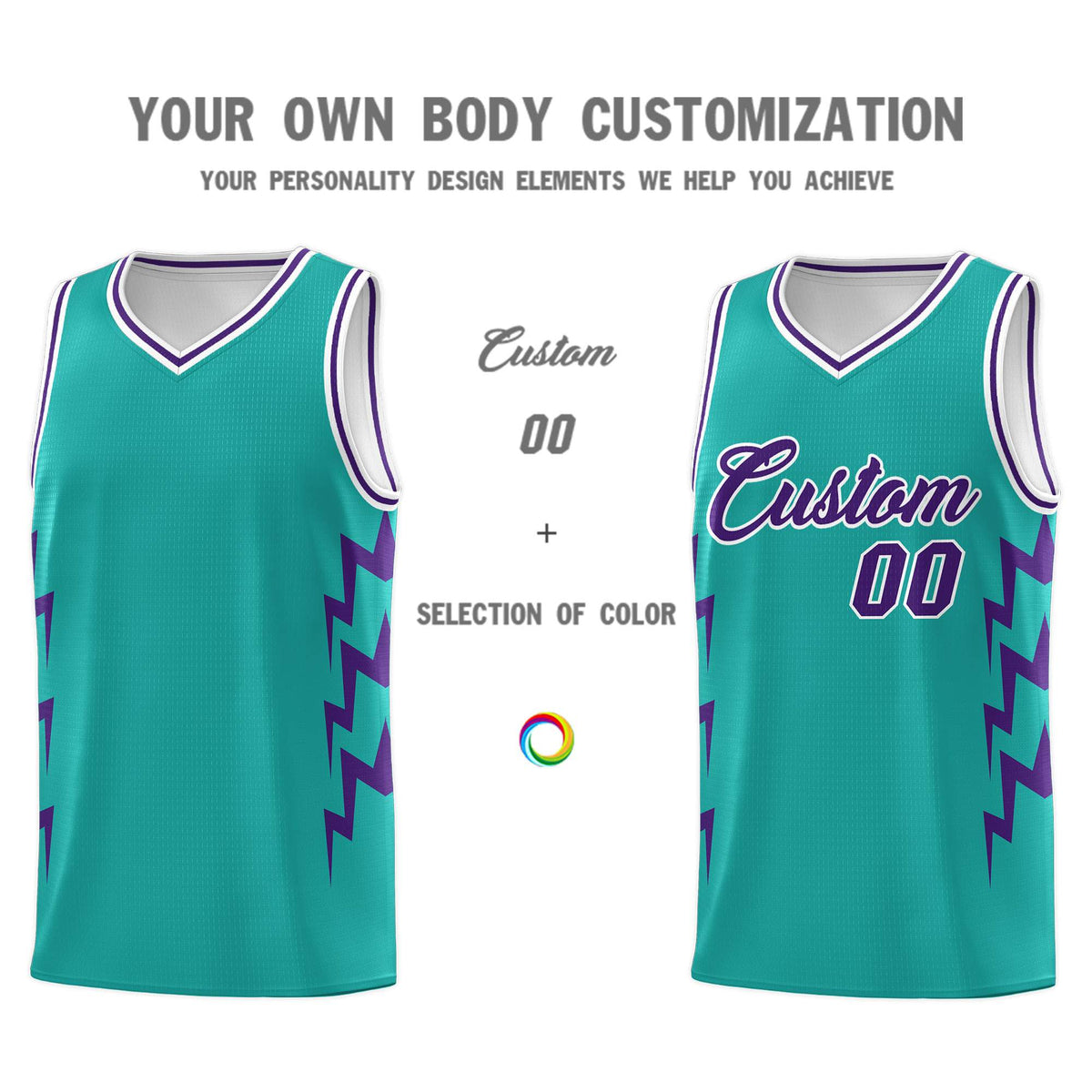Custom Aqua Side Lightning Pattern Sports Uniform Basketball Jersey