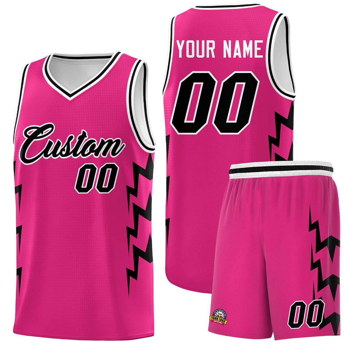 Custom Pink Side Lightning Pattern Sports Uniform Basketball Jersey