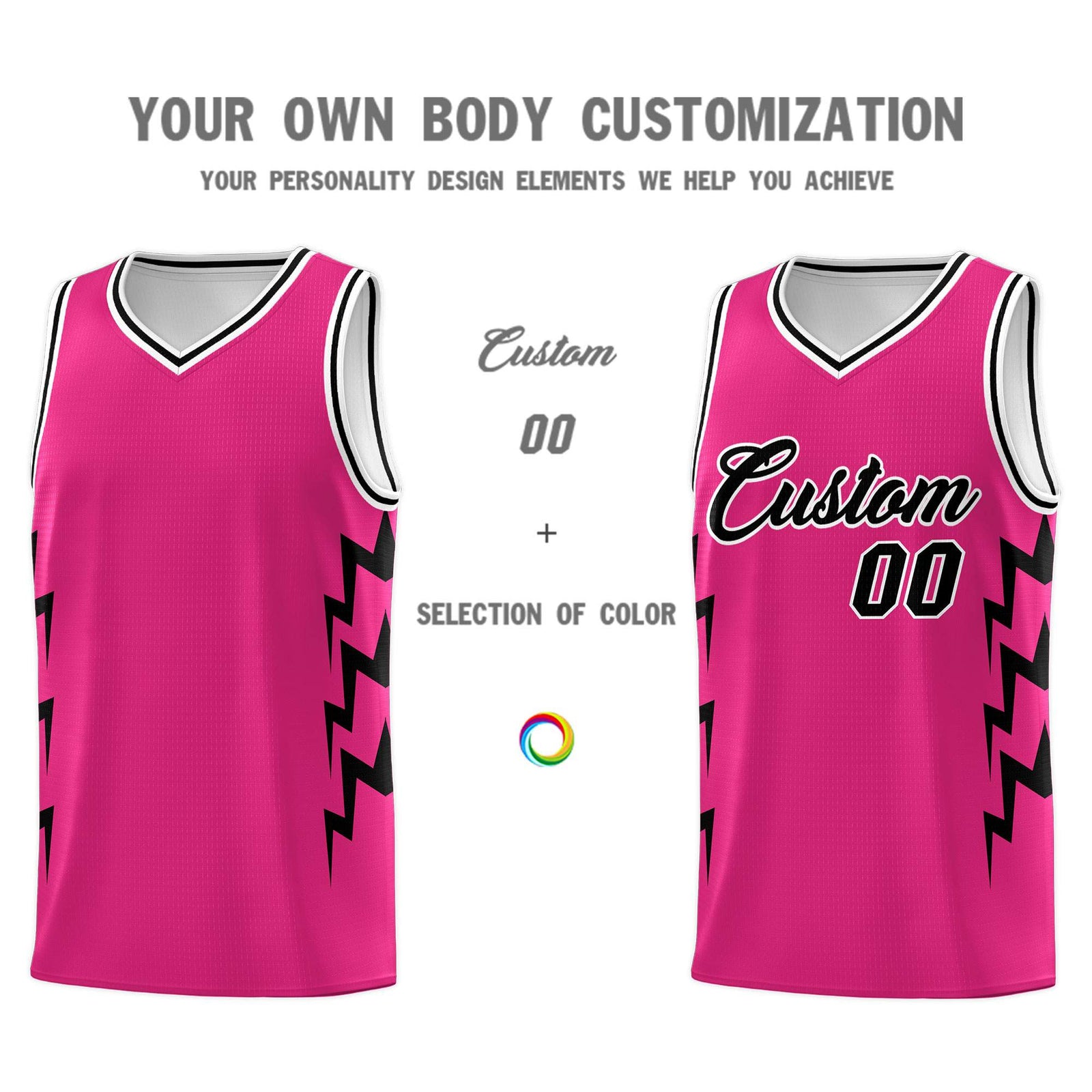 Custom Pink Side Lightning Pattern Sports Uniform Basketball Jersey