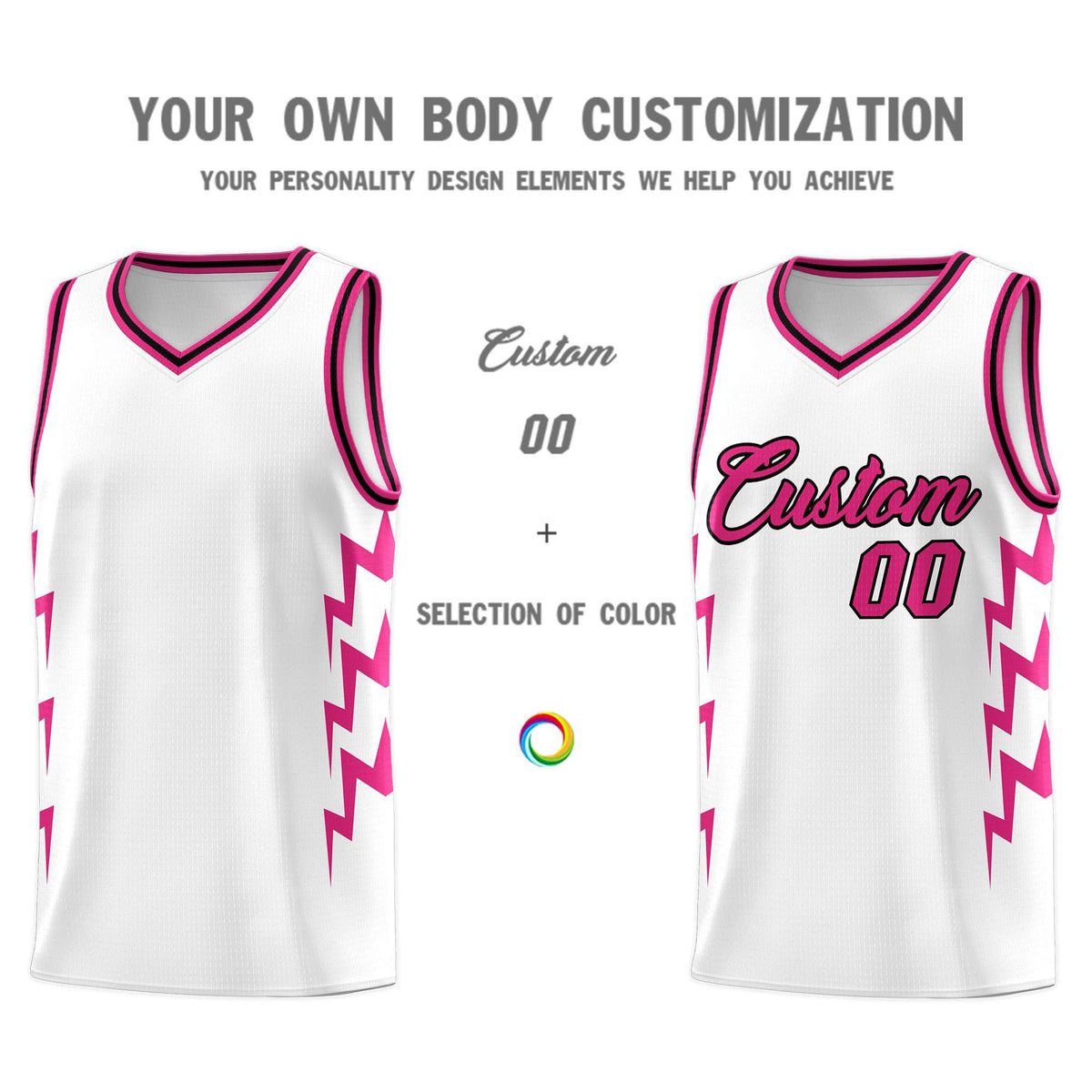 Custom White Side Lightning Pattern Sports Uniform Basketball Jersey