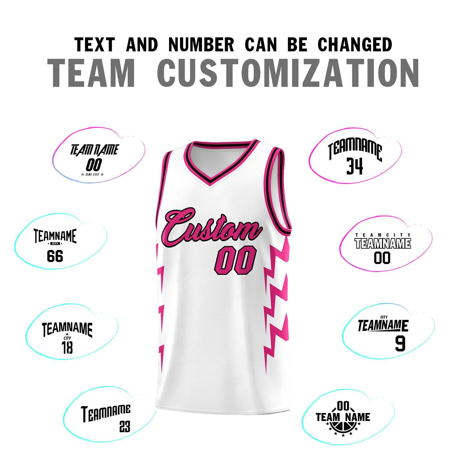 Custom White Side Lightning Pattern Sports Uniform Basketball Jersey