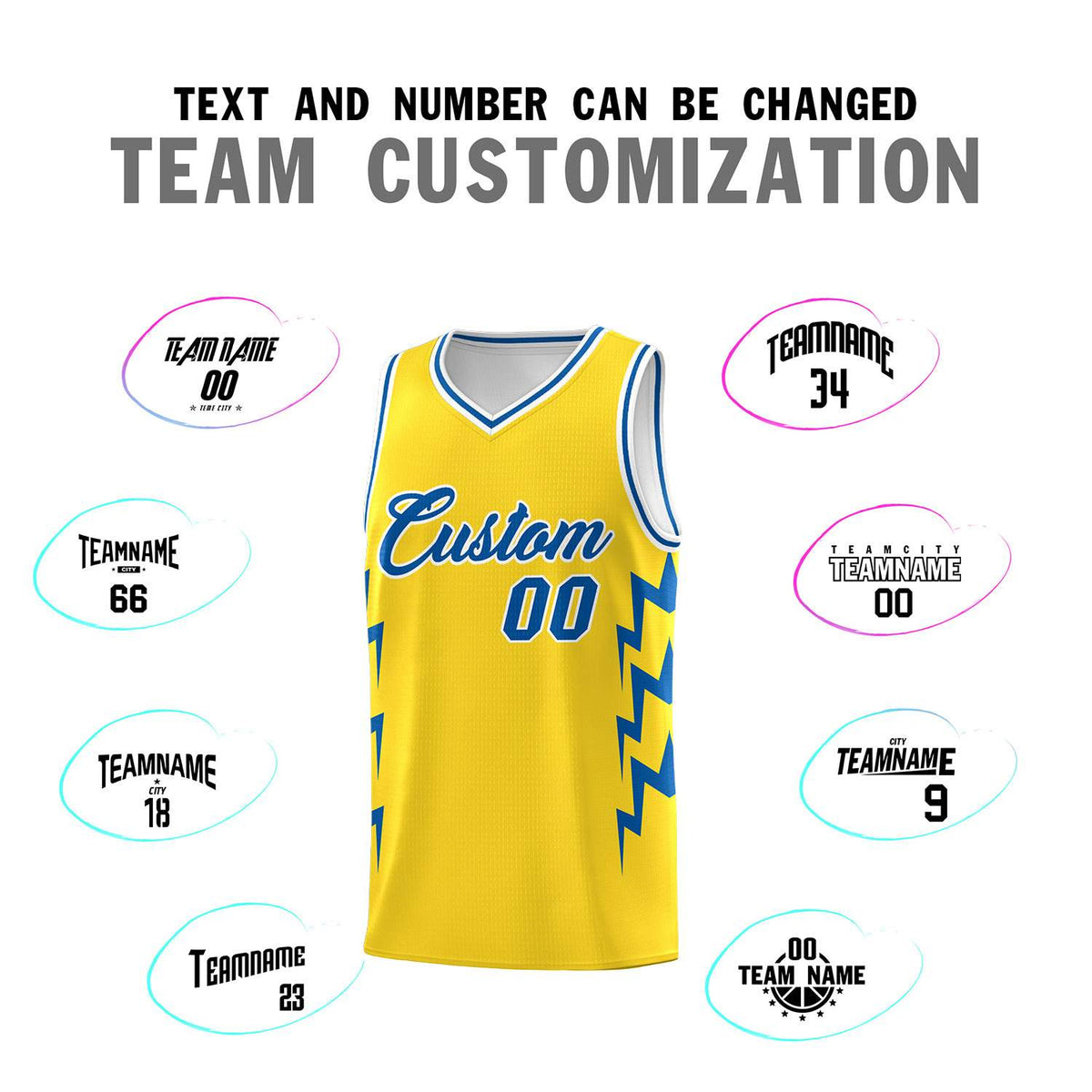 Custom Gold Side Lightning Pattern Sports Uniform Basketball Jersey
