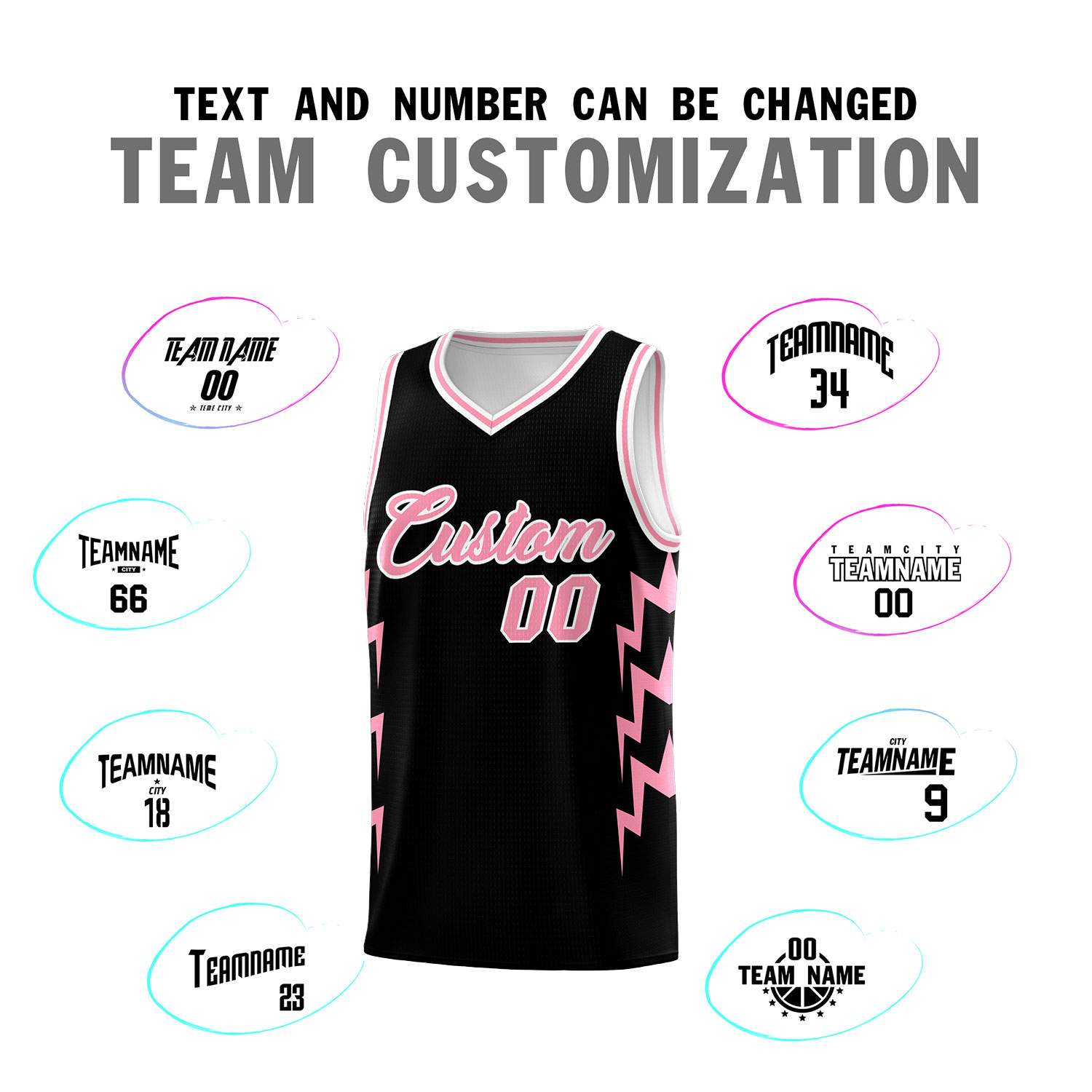 Custom Black Side Lightning Pattern Sports Uniform Basketball Jersey
