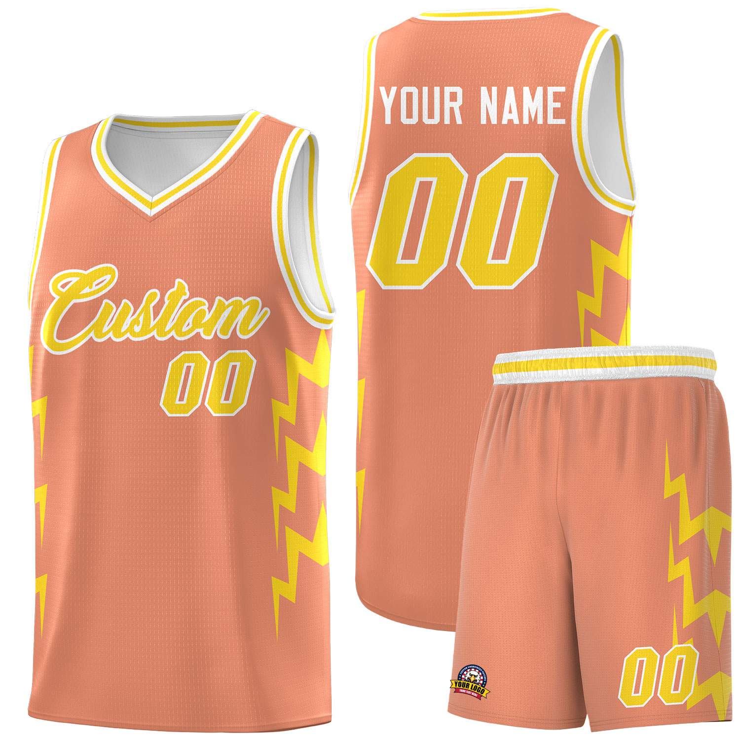 Custom Orange Side Lightning Pattern Sports Uniform Basketball Jersey