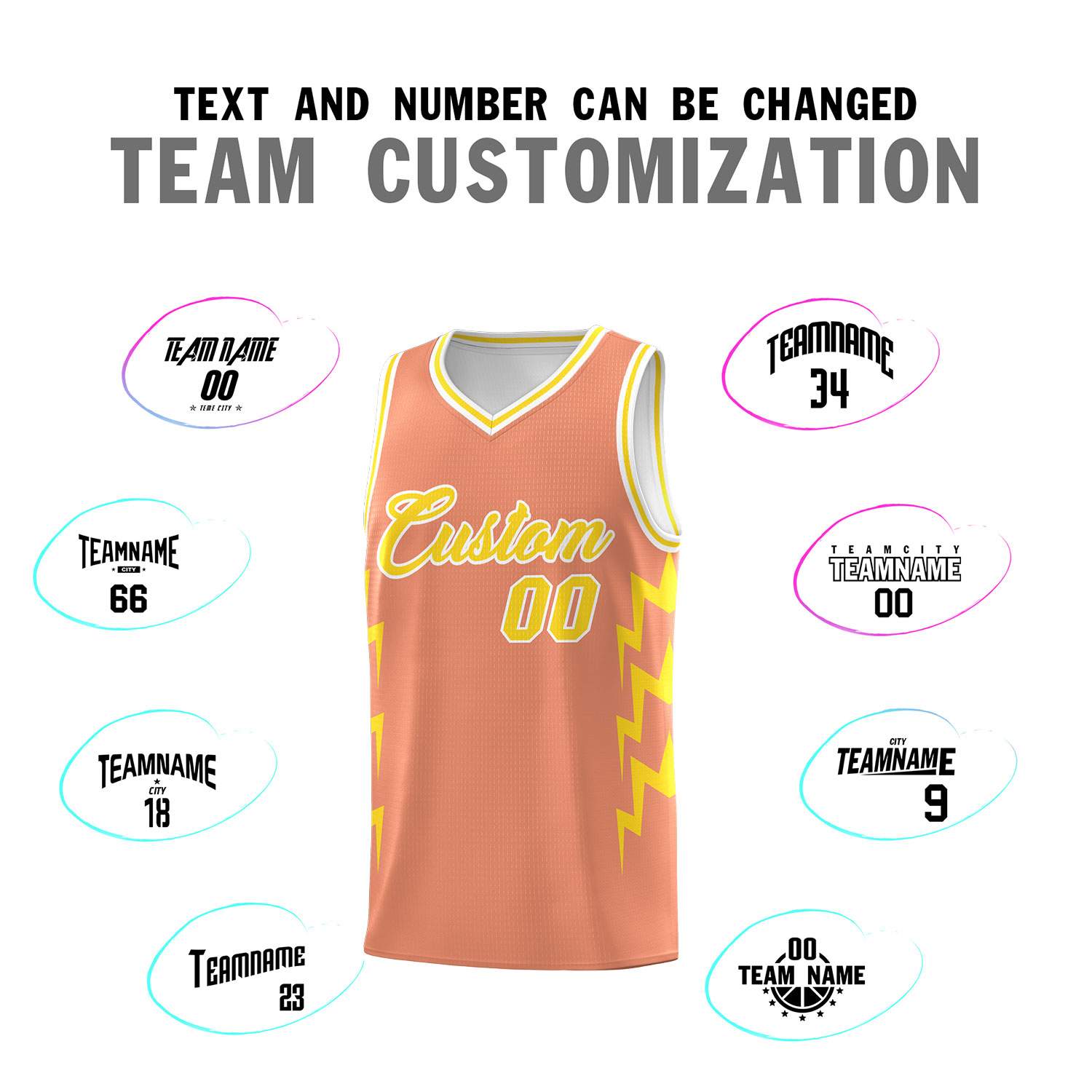 Custom Orange Side Lightning Pattern Sports Uniform Basketball Jersey