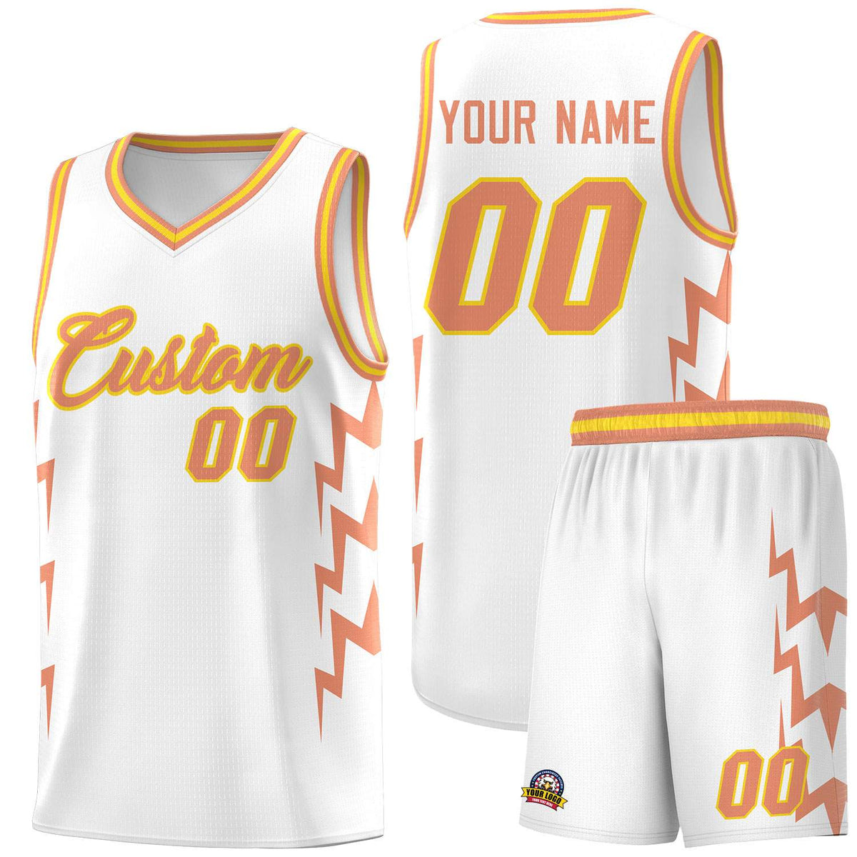Custom White Side Lightning Pattern Sports Uniform Basketball Jersey