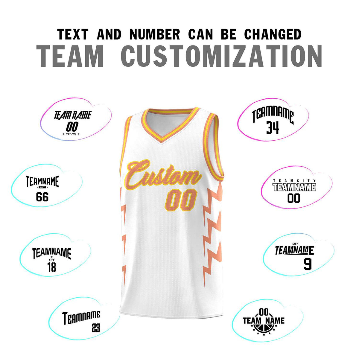 Custom White Side Lightning Pattern Sports Uniform Basketball Jersey