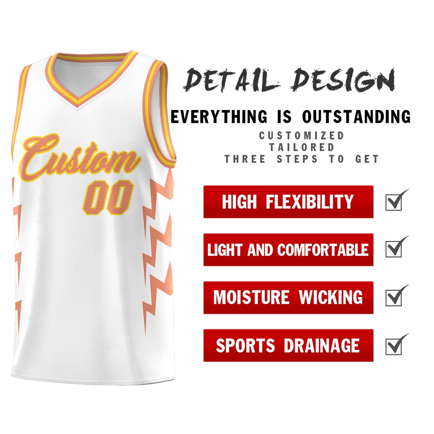 Custom White Side Lightning Pattern Sports Uniform Basketball Jersey