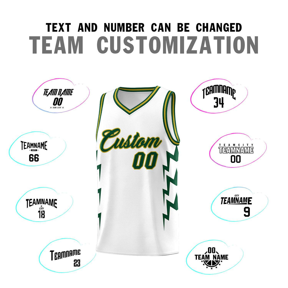 Custom White Side Lightning Pattern Sports Uniform Basketball Jersey