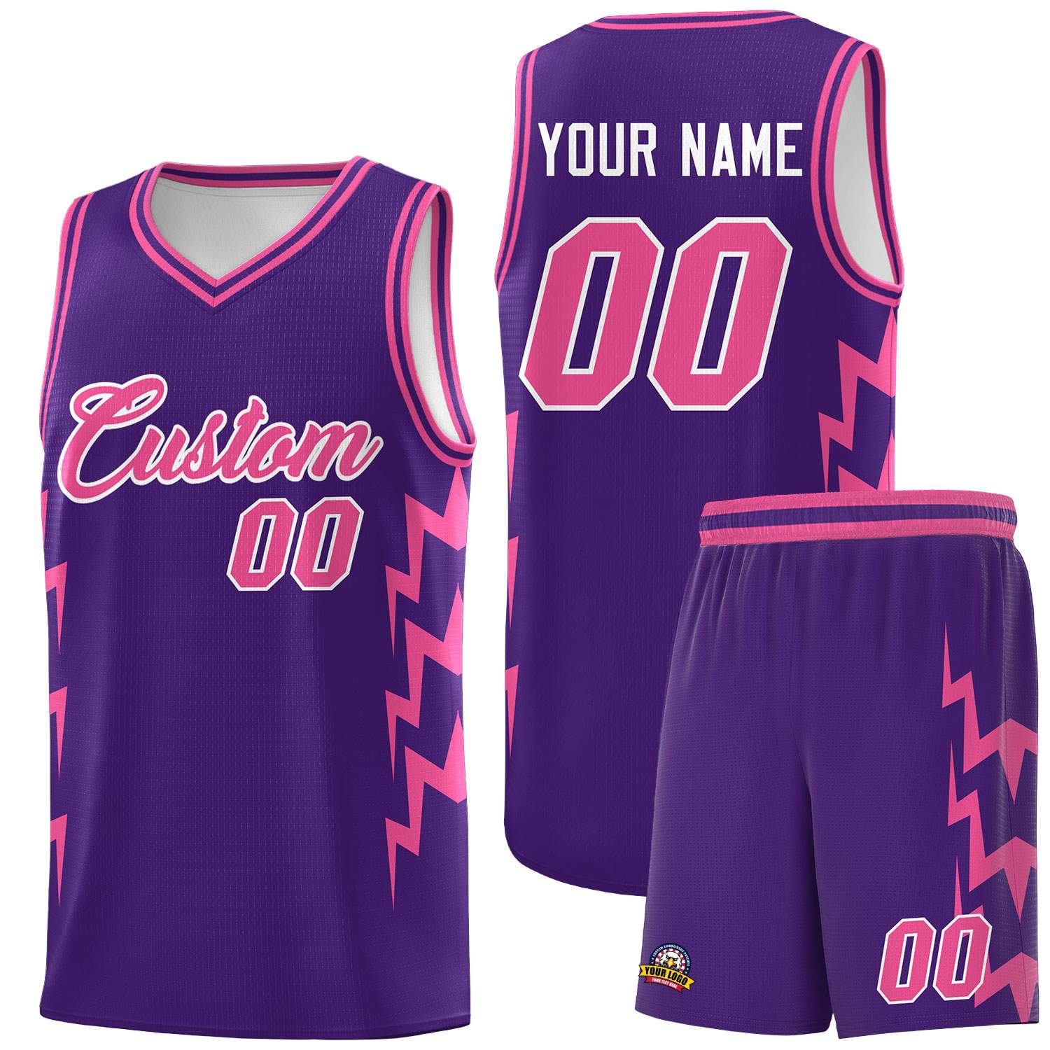 Custom Purple Side Lightning Pattern Sports Uniform Basketball Jersey