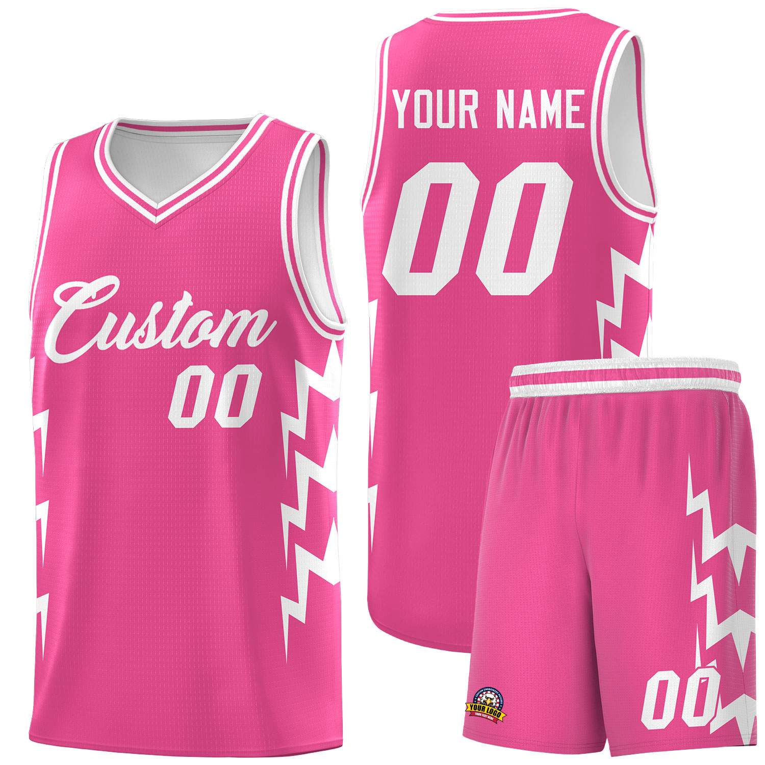 Custom Pink Side Lightning Pattern Sports Uniform Basketball Jersey