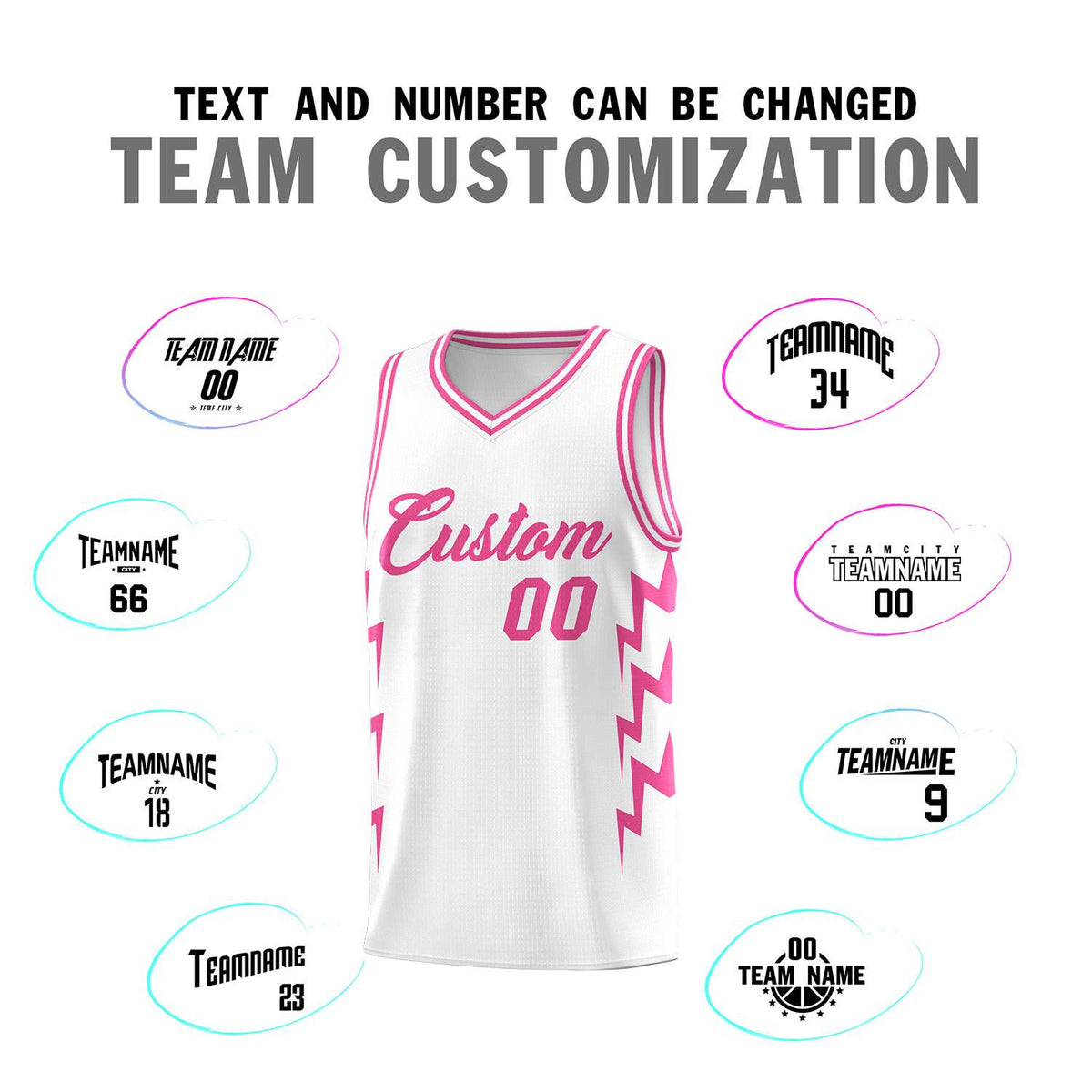 Custom White Side Lightning Pattern Sports Uniform Basketball Jersey