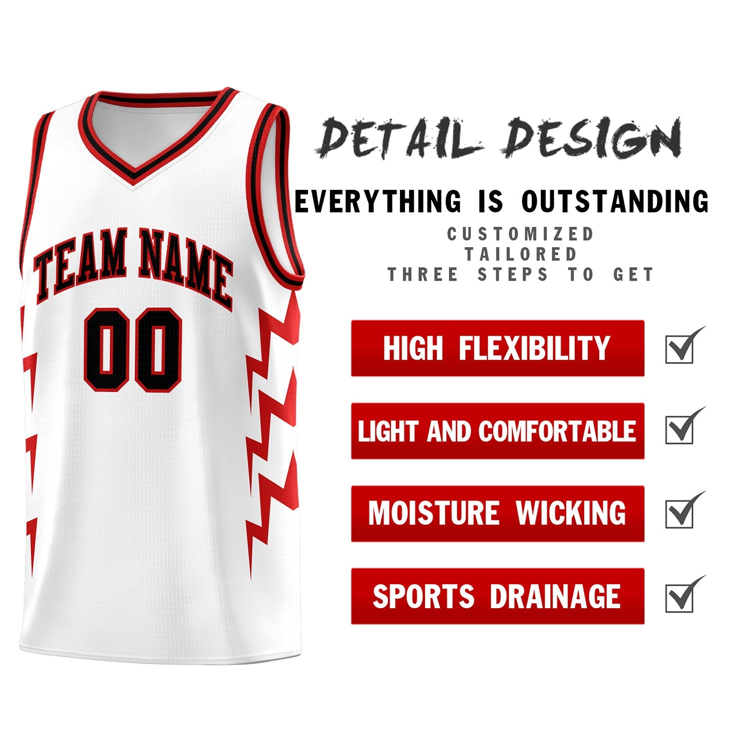Custom White Side Lightning Pattern Sports Uniform Basketball Jersey