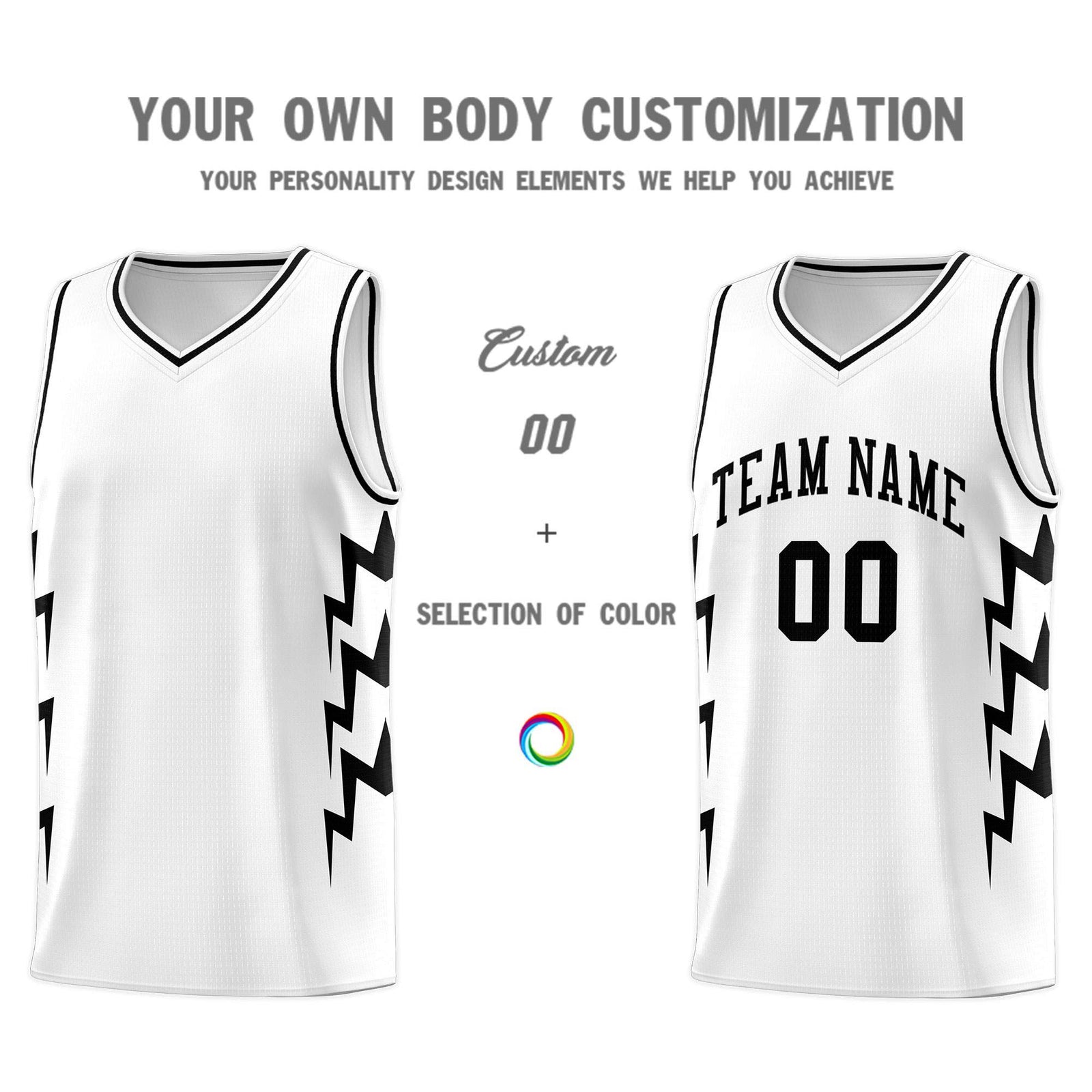 Custom White Side Lightning Pattern Sports Uniform Basketball Jersey