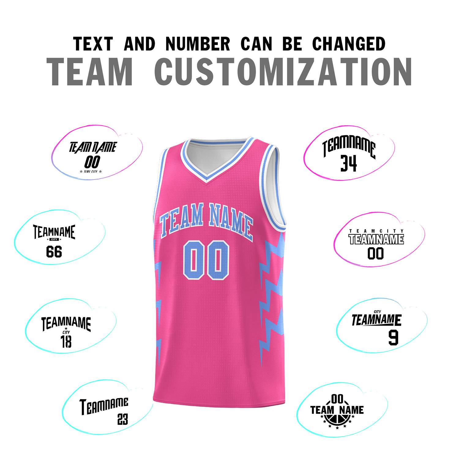 Custom Pink Side Lightning Pattern Sports Uniform Basketball Jersey