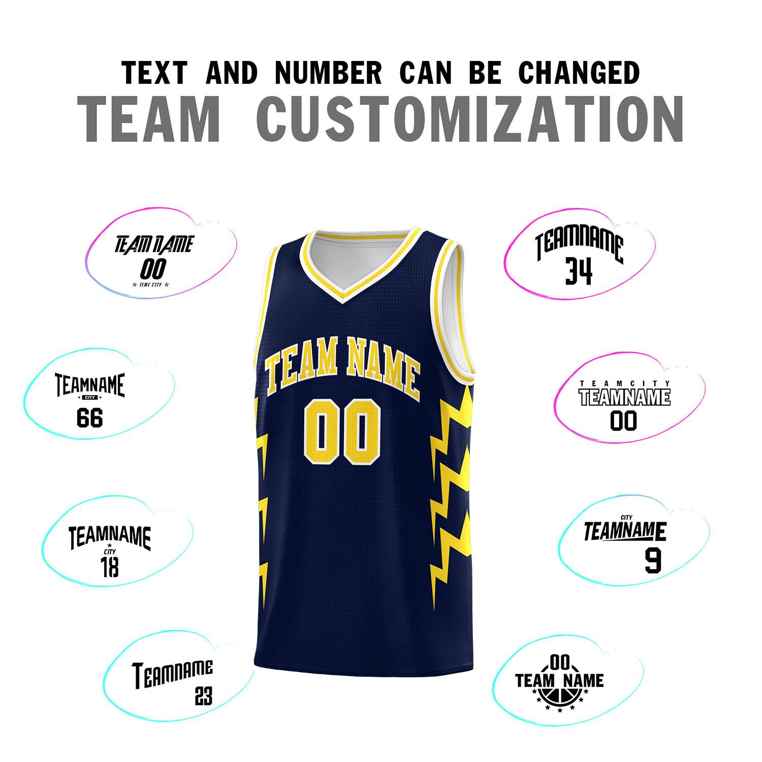 Custom Navy Side Lightning Pattern Sports Uniform Basketball Jersey