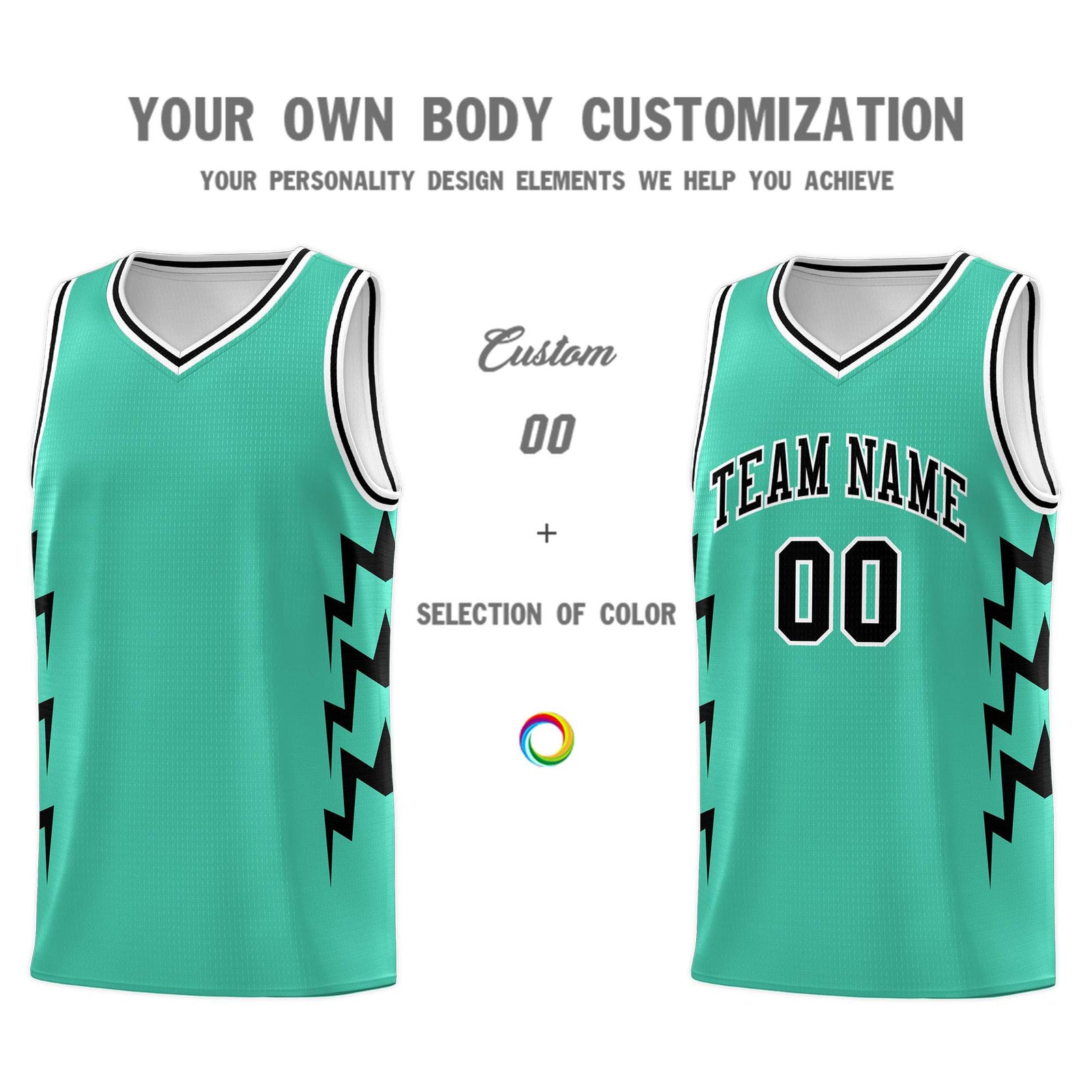 Custom Bright Green Side Lightning Pattern Sports Uniform Basketball Jersey