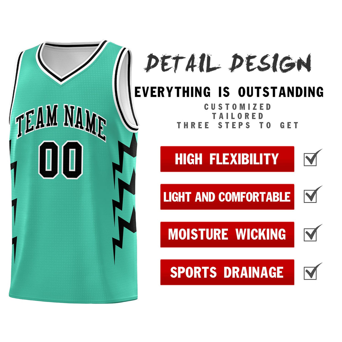 Custom Bright Green Side Lightning Pattern Sports Uniform Basketball Jersey