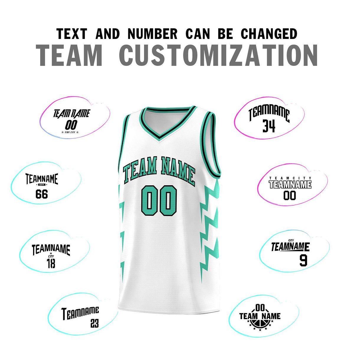 Custom White Side Lightning Pattern Sports Uniform Basketball Jersey