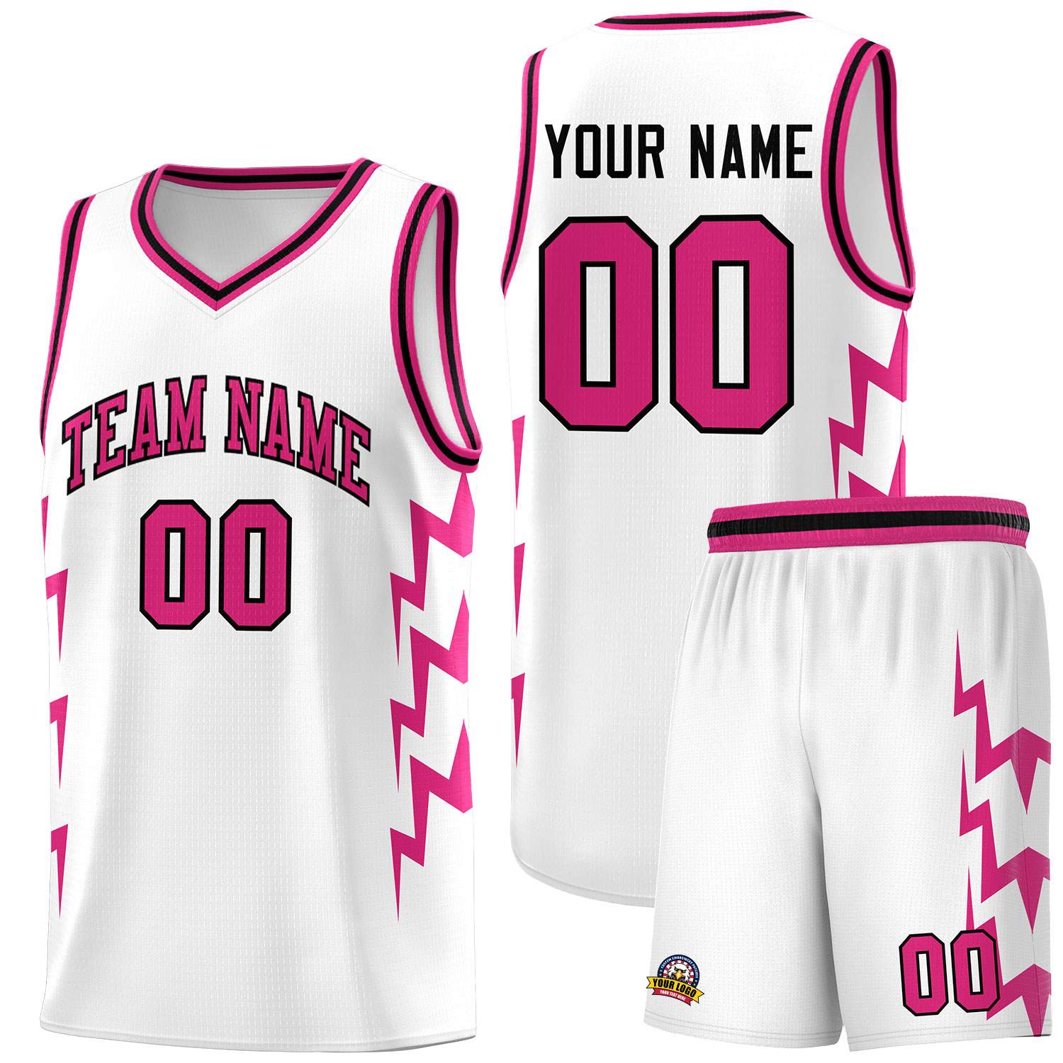 Custom White Side Lightning Pattern Sports Uniform Basketball Jersey