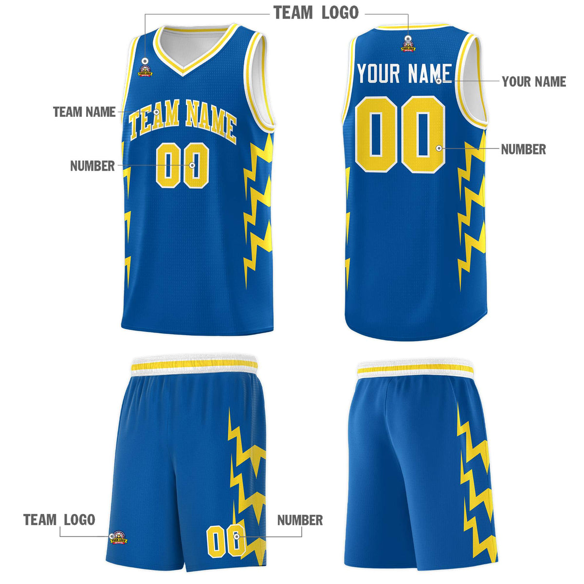 Custom Royal Side Lightning Pattern Sports Uniform Basketball Jersey