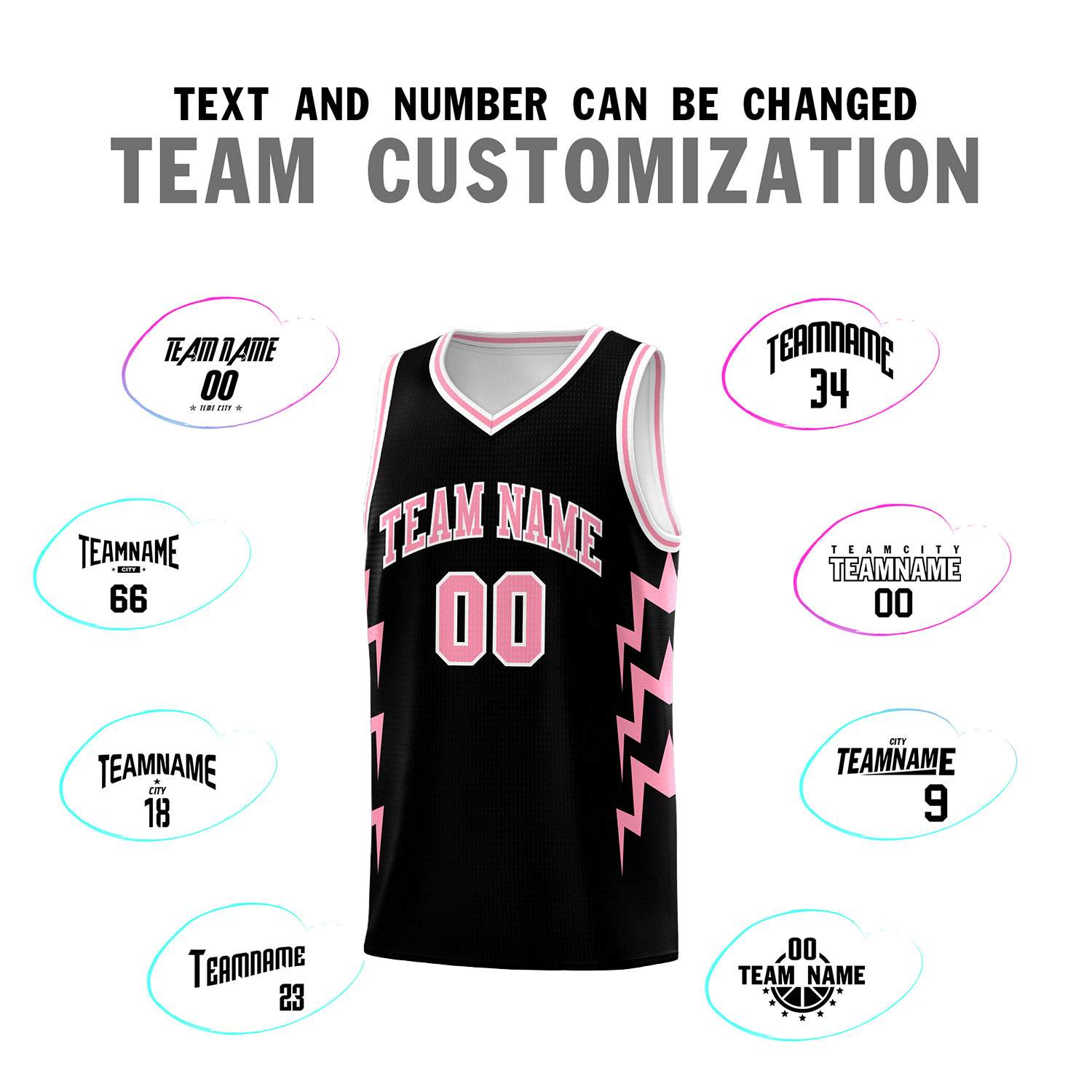 Custom Black Side Lightning Pattern Sports Uniform Basketball Jersey