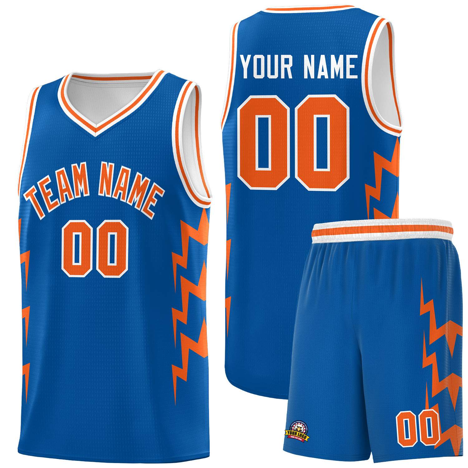 Custom Royal Side Lightning Pattern Sports Uniform Basketball Jersey