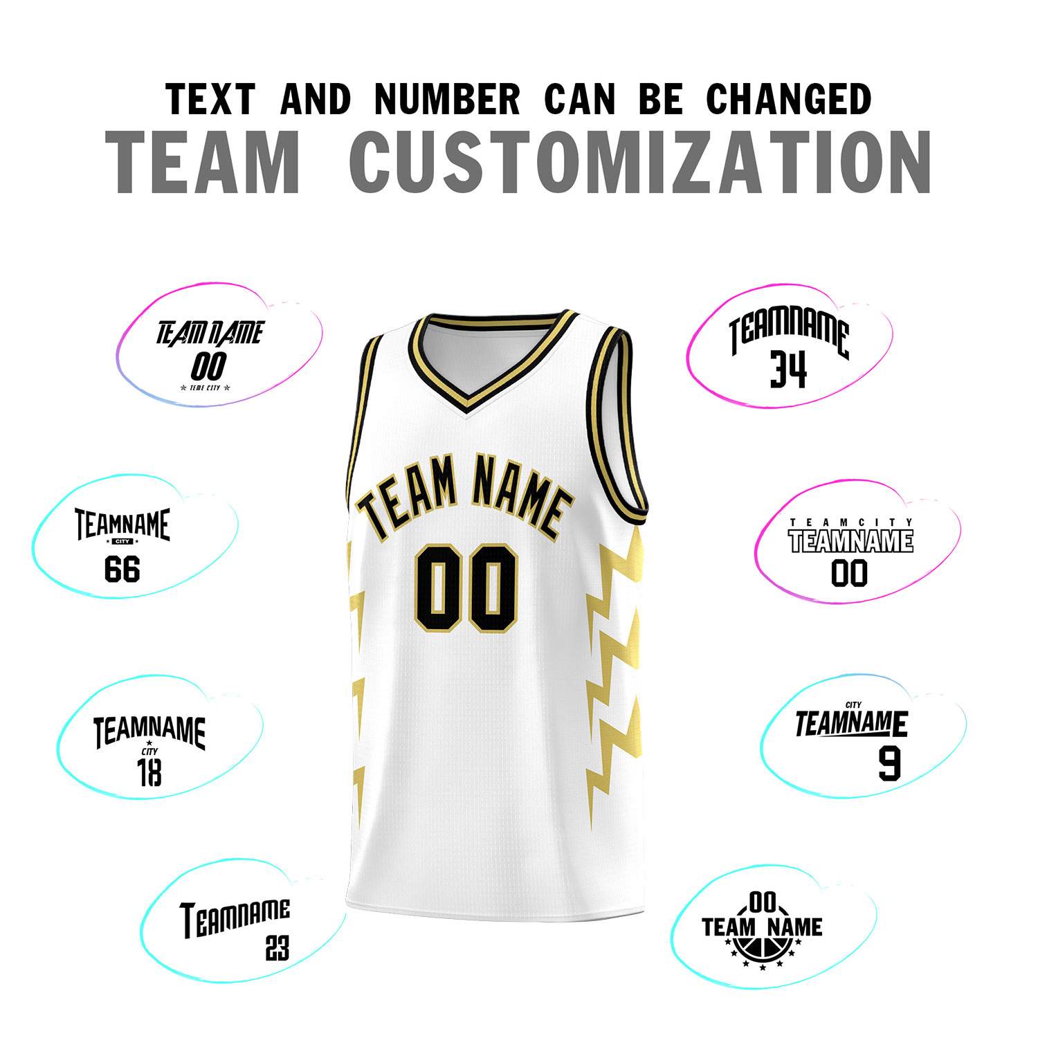 Custom White Side Lightning Pattern Sports Uniform Basketball Jersey