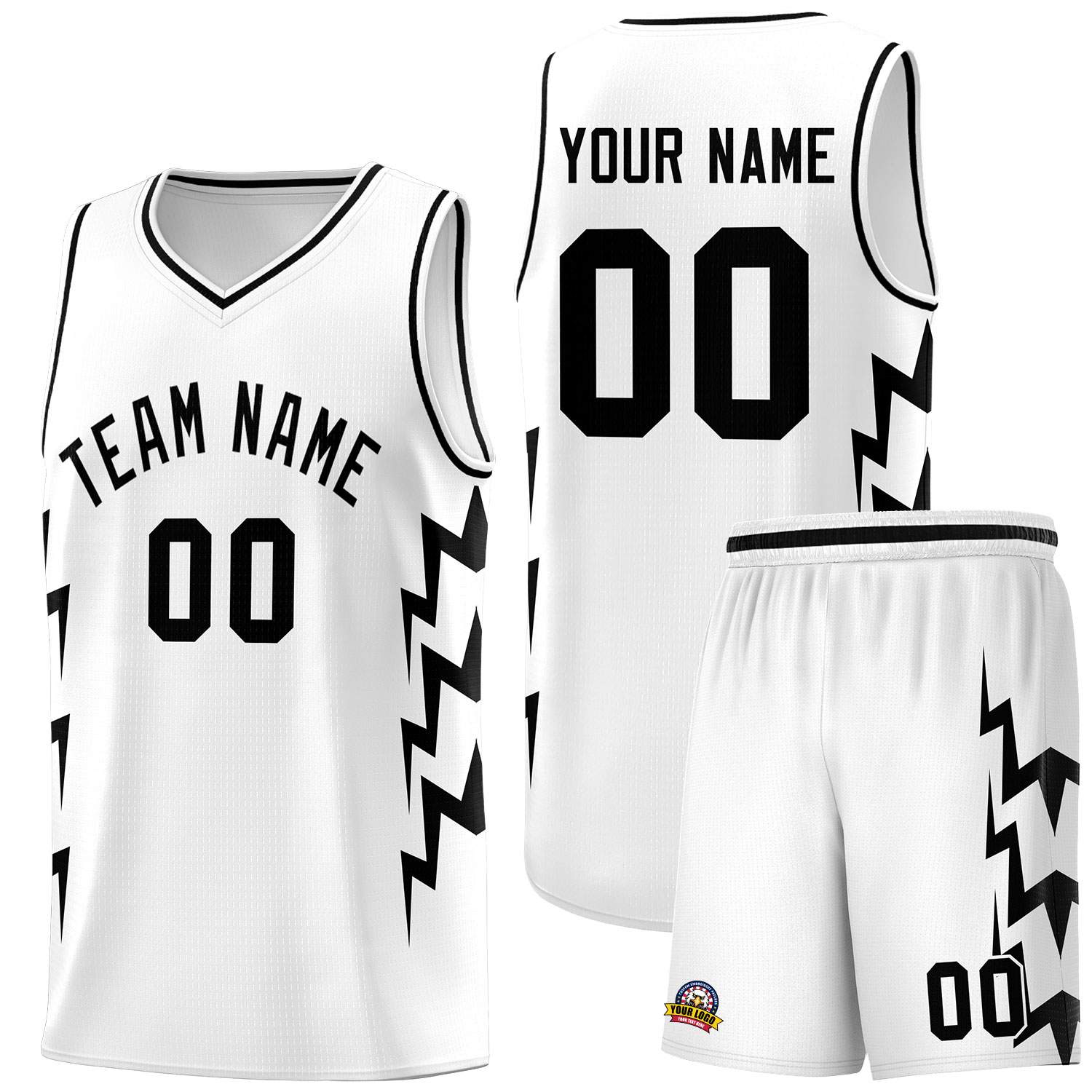 Custom White Side Lightning Pattern Sports Uniform Basketball Jersey