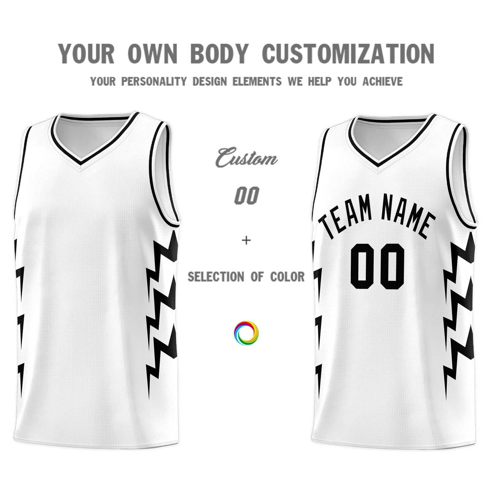 Custom White Side Lightning Pattern Sports Uniform Basketball Jersey