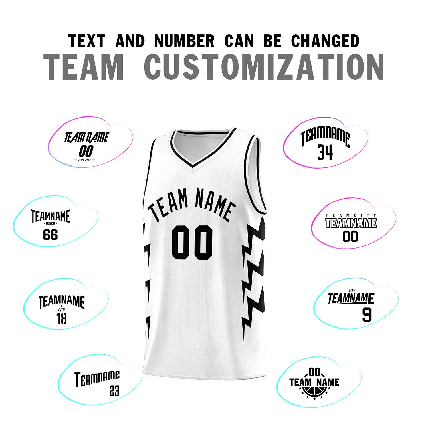 Custom White Side Lightning Pattern Sports Uniform Basketball Jersey