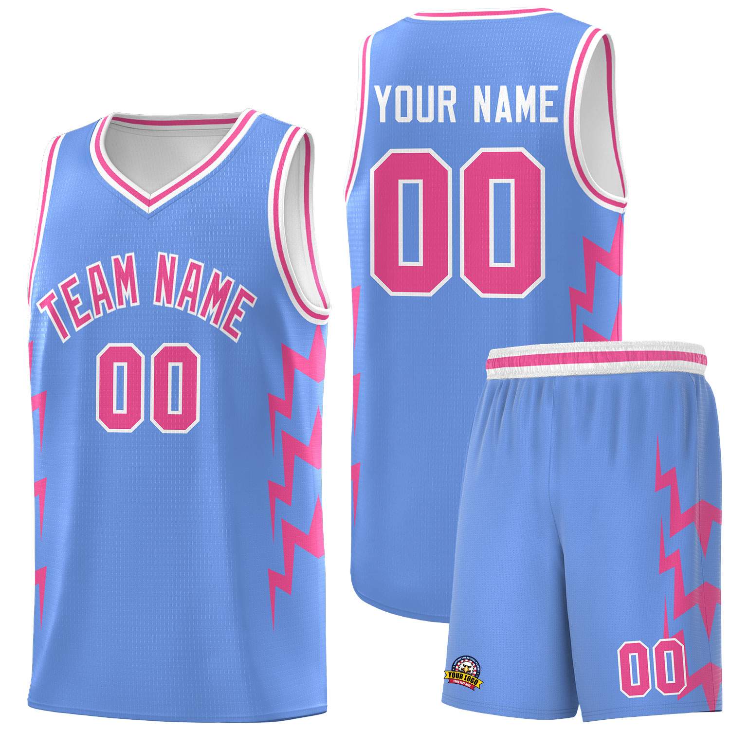 Custom Light Blue Side Lightning Pattern Sports Uniform Basketball Jersey