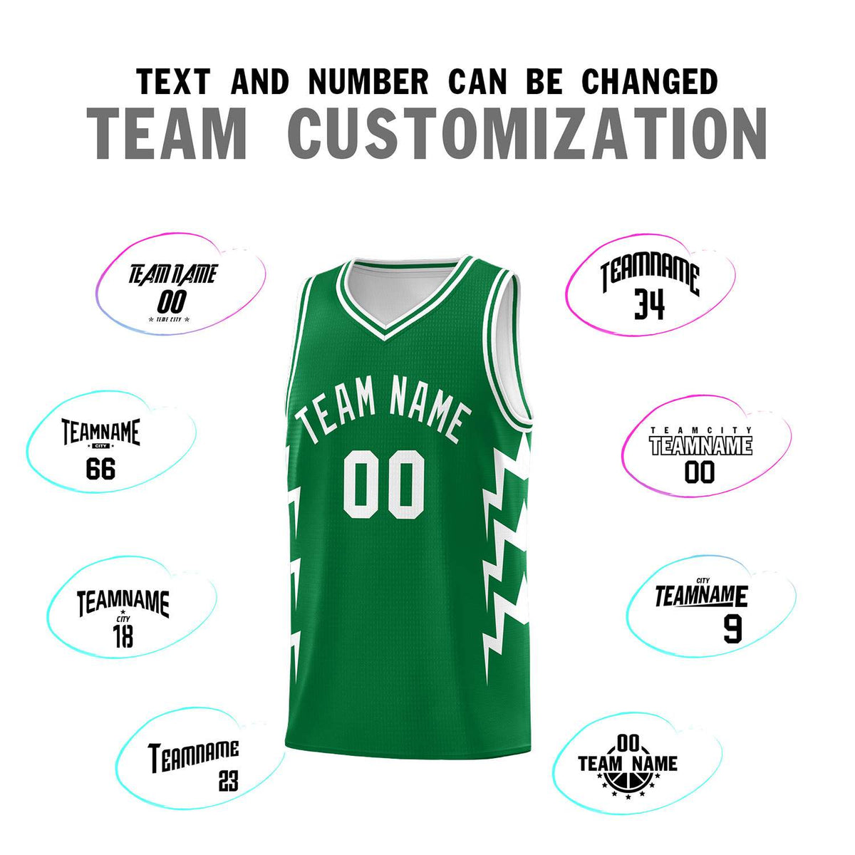 Custom Kelly Green Side Lightning Pattern Sports Uniform Basketball Jersey