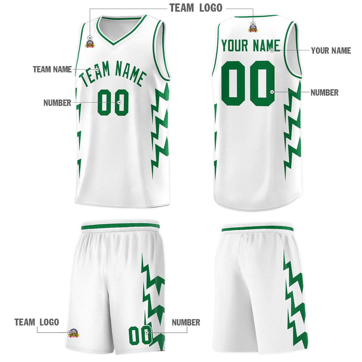 Custom White Side Lightning Pattern Sports Uniform Basketball Jersey