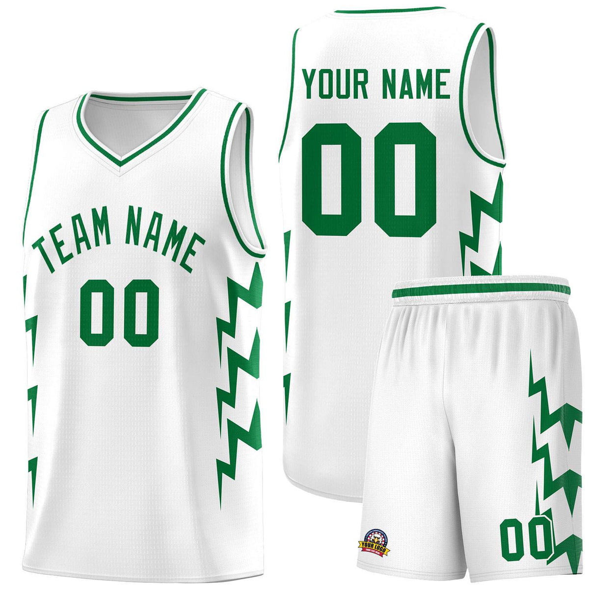 Custom White Side Lightning Pattern Sports Uniform Basketball Jersey