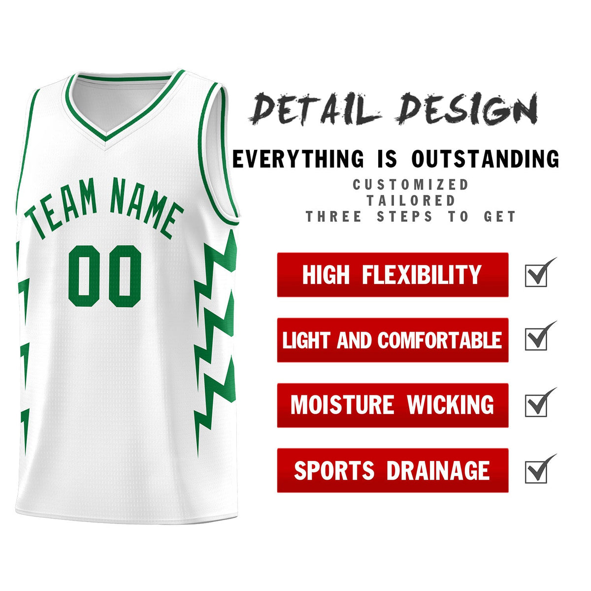 Custom White Side Lightning Pattern Sports Uniform Basketball Jersey