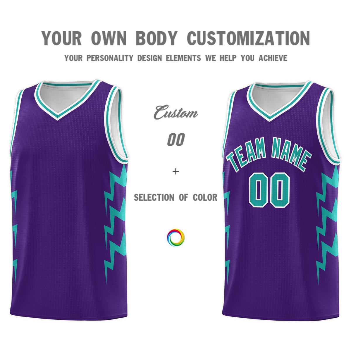 Custom Purple Side Lightning Pattern Sports Uniform Basketball Jersey