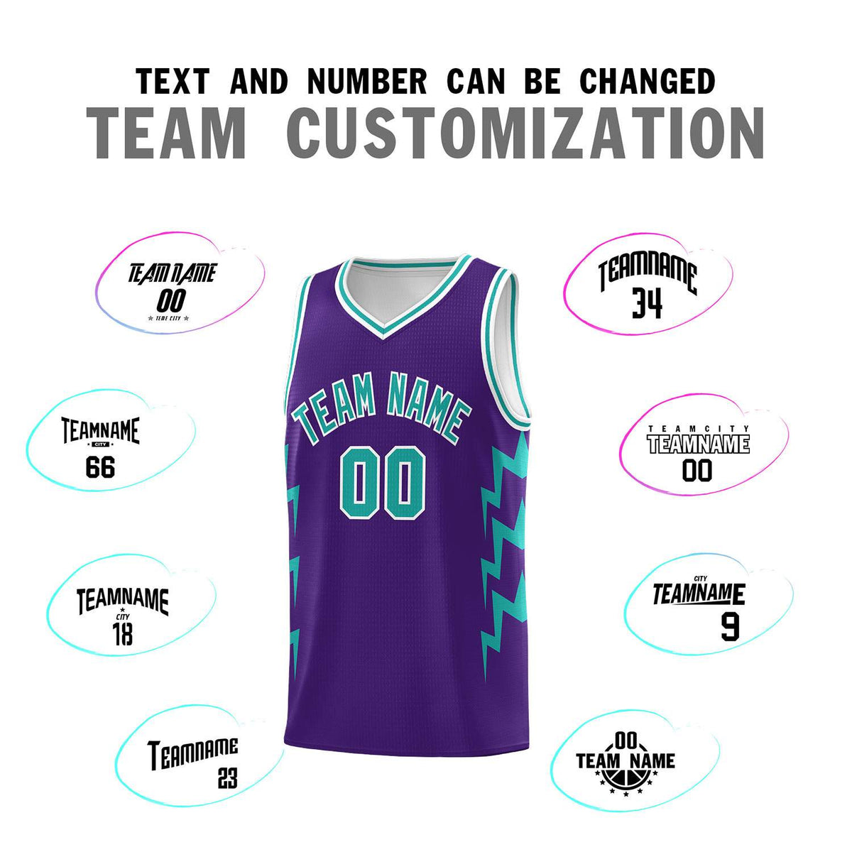 Custom Purple Side Lightning Pattern Sports Uniform Basketball Jersey