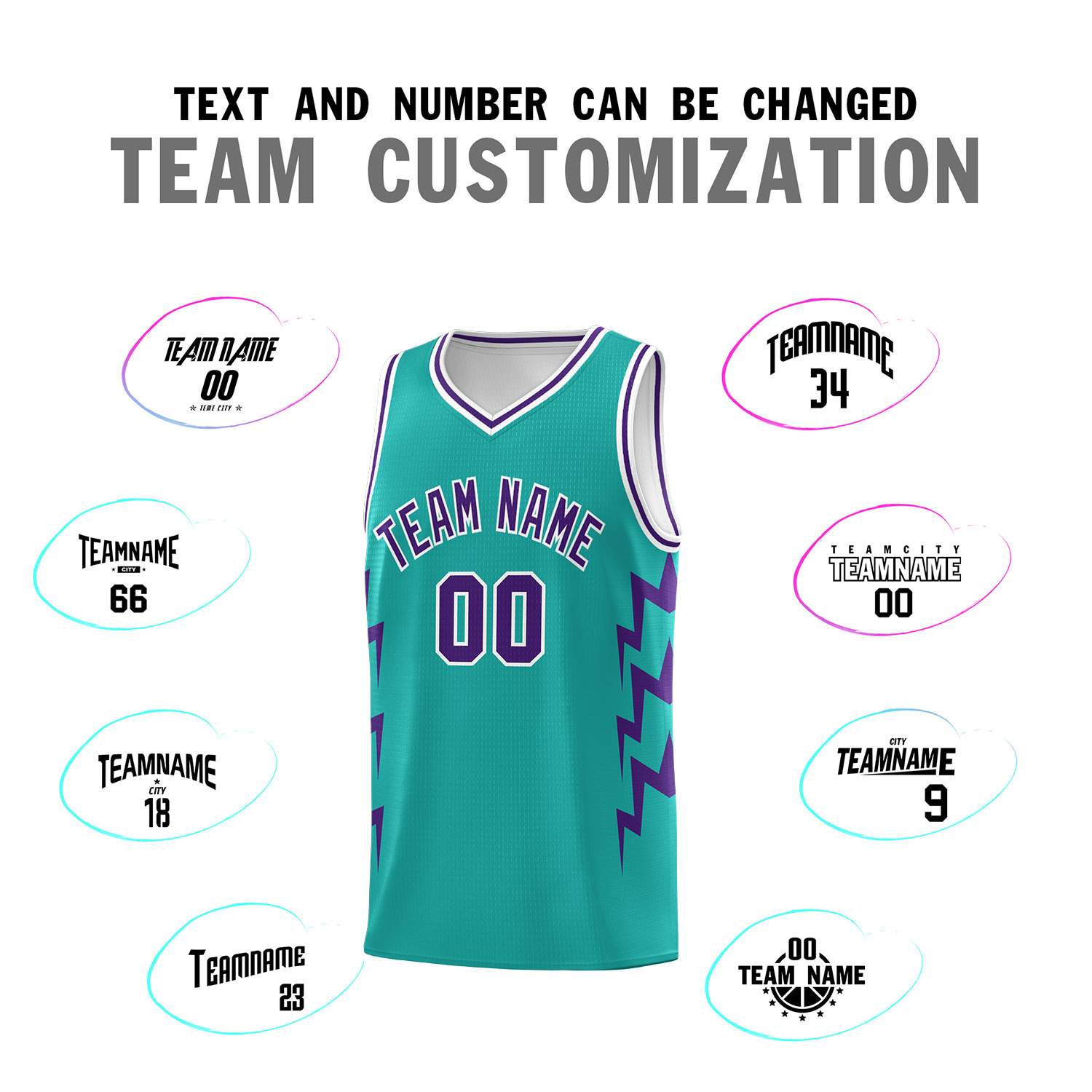 Custom Aqua Side Lightning Pattern Sports Uniform Basketball Jersey