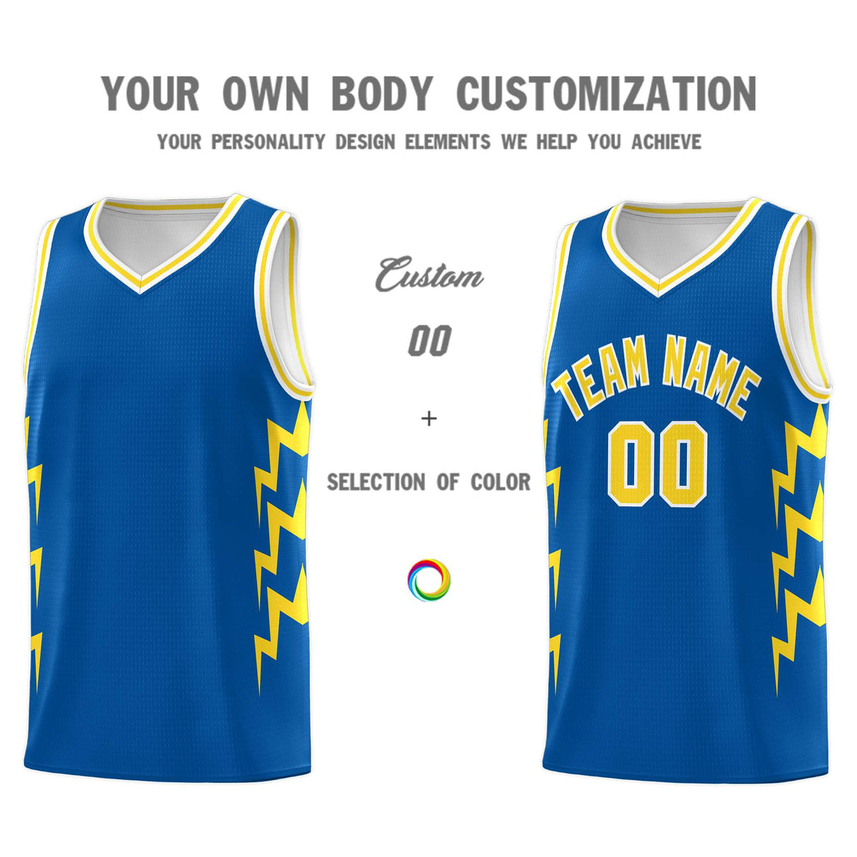 Custom Royal Side Lightning Pattern Sports Uniform Basketball Jersey