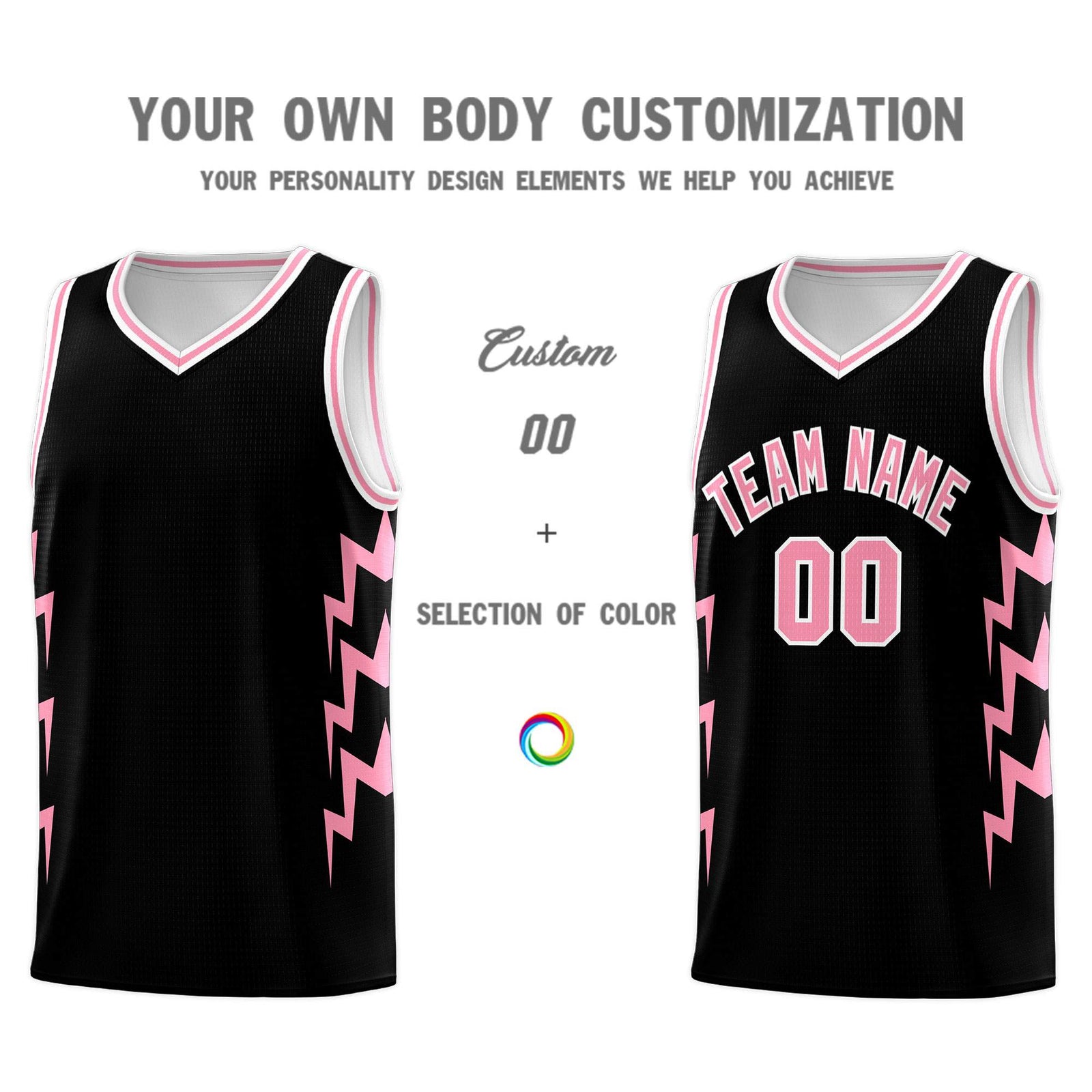 Custom Black Side Lightning Pattern Sports Uniform Basketball Jersey
