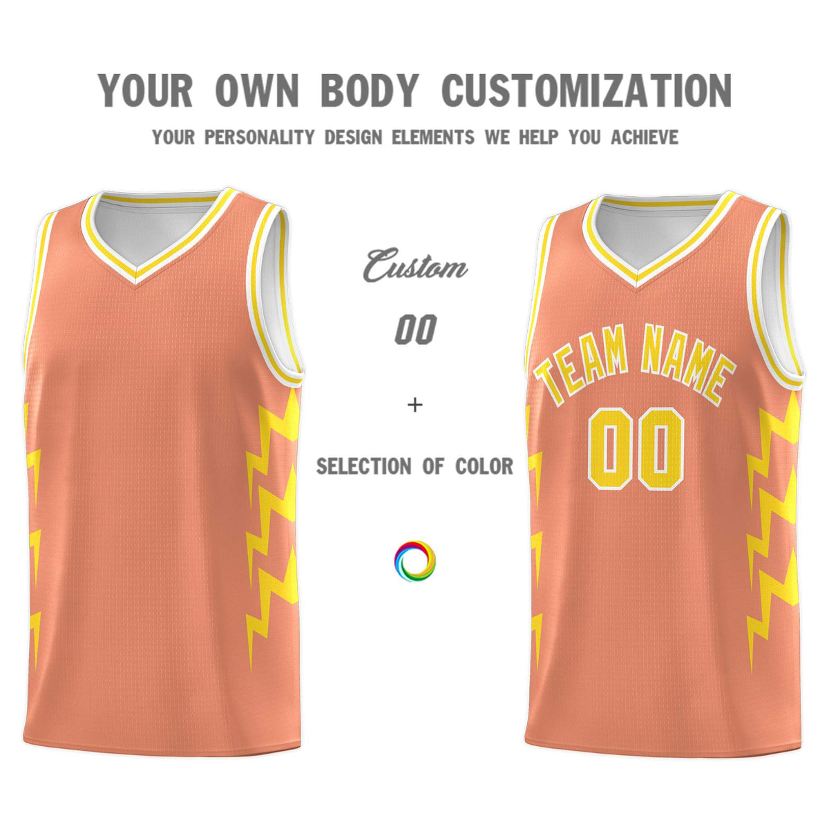 Custom Orange Side Lightning Pattern Sports Uniform Basketball Jersey