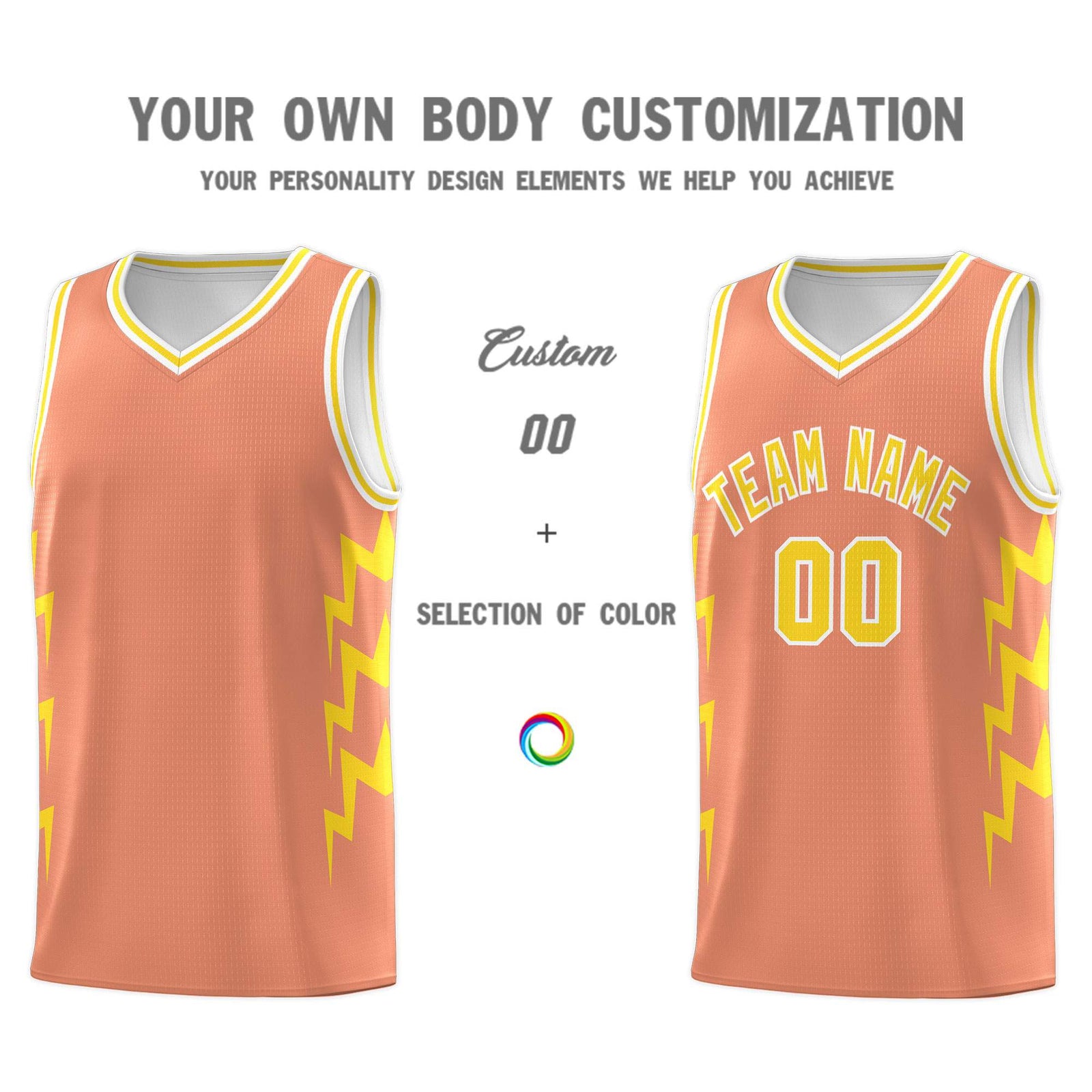 Custom Orange Side Lightning Pattern Sports Uniform Basketball Jersey