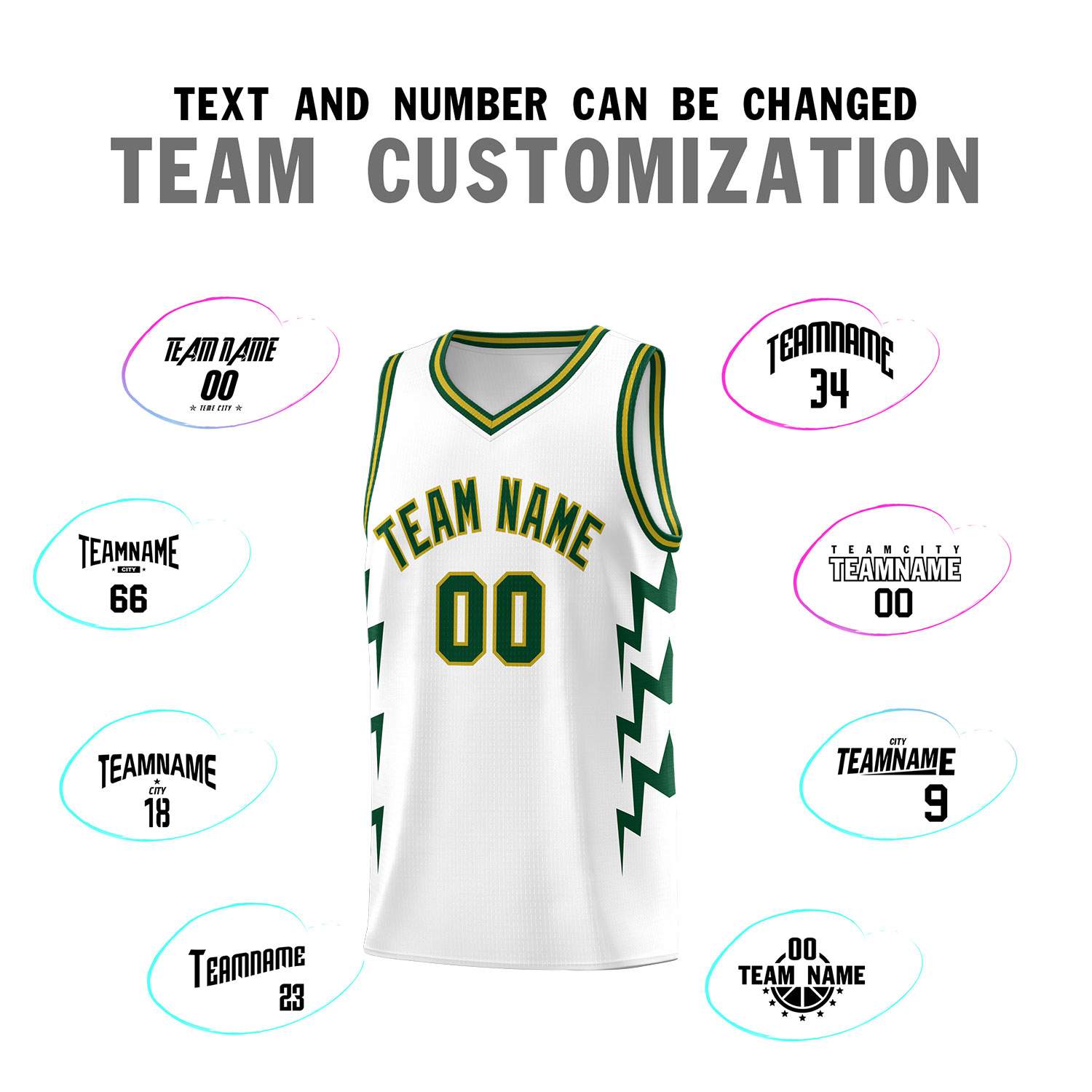 Custom White Side Lightning Pattern Sports Uniform Basketball Jersey