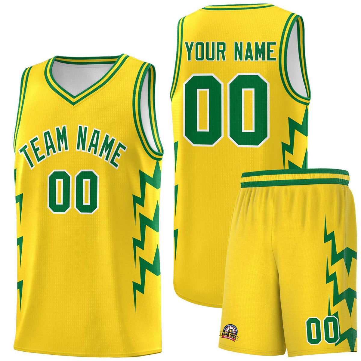 Custom Gold Side Lightning Pattern Sports Uniform Basketball Jersey