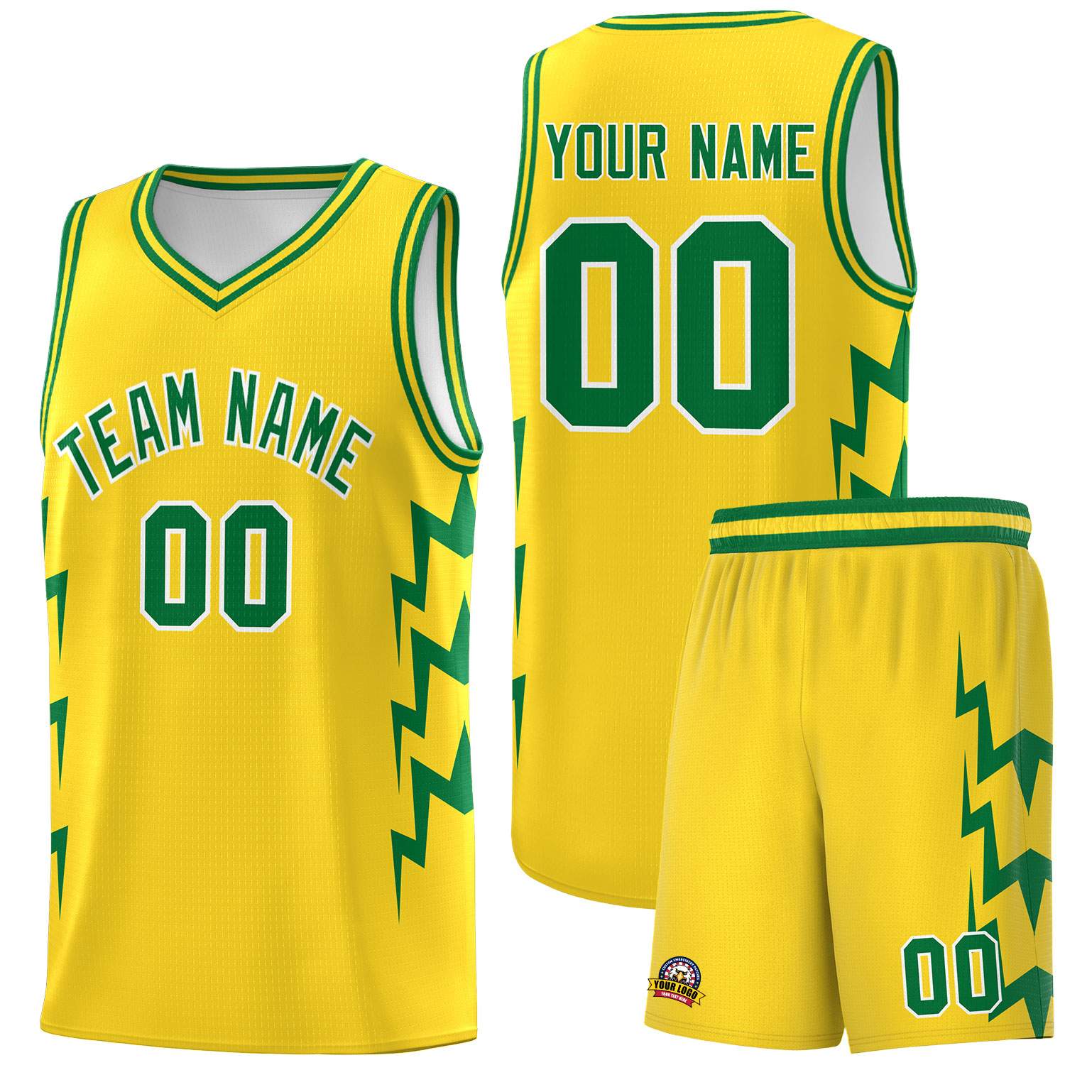 Custom Gold Side Lightning Pattern Sports Uniform Basketball Jersey