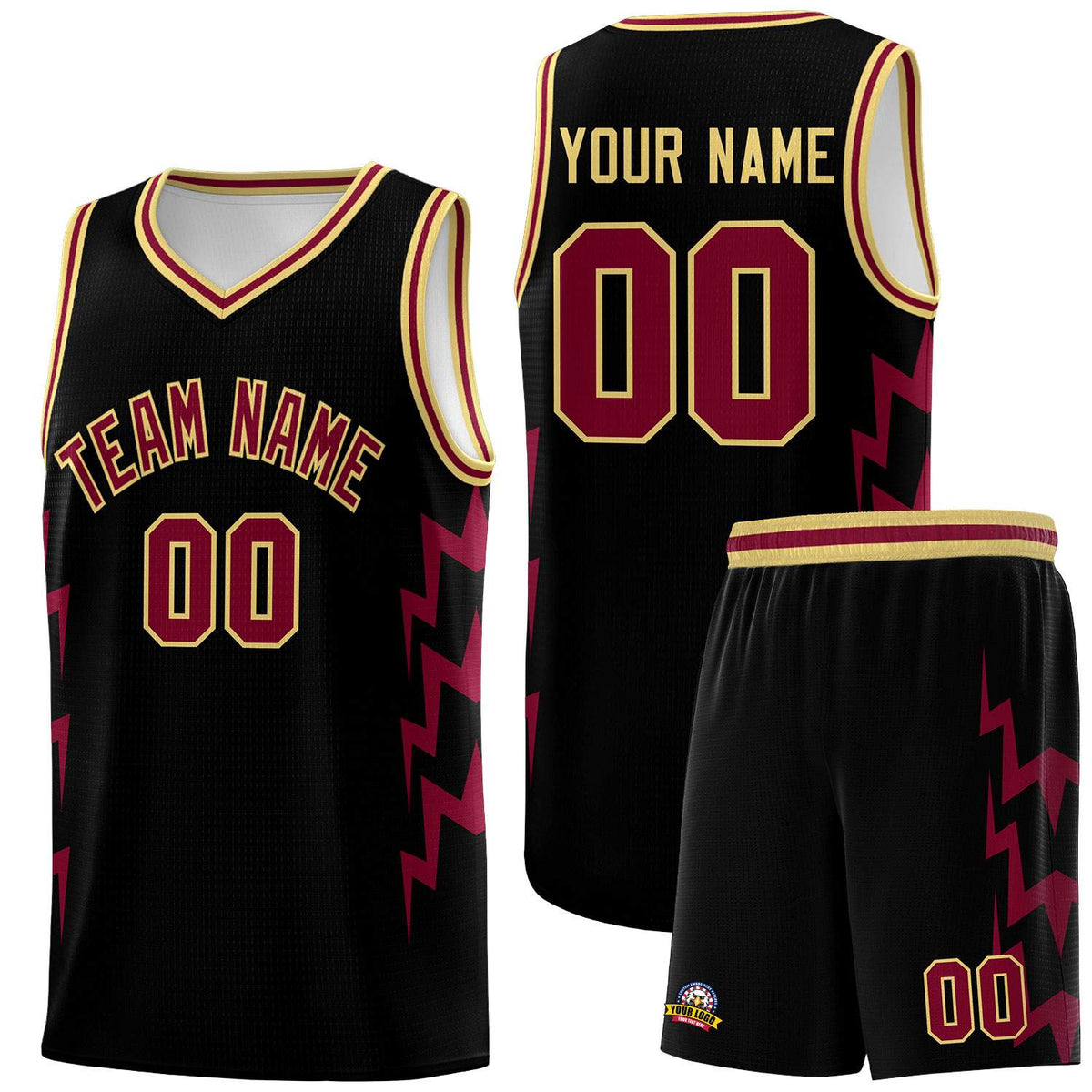 Custom Black Side Lightning Pattern Sports Uniform Basketball Jersey