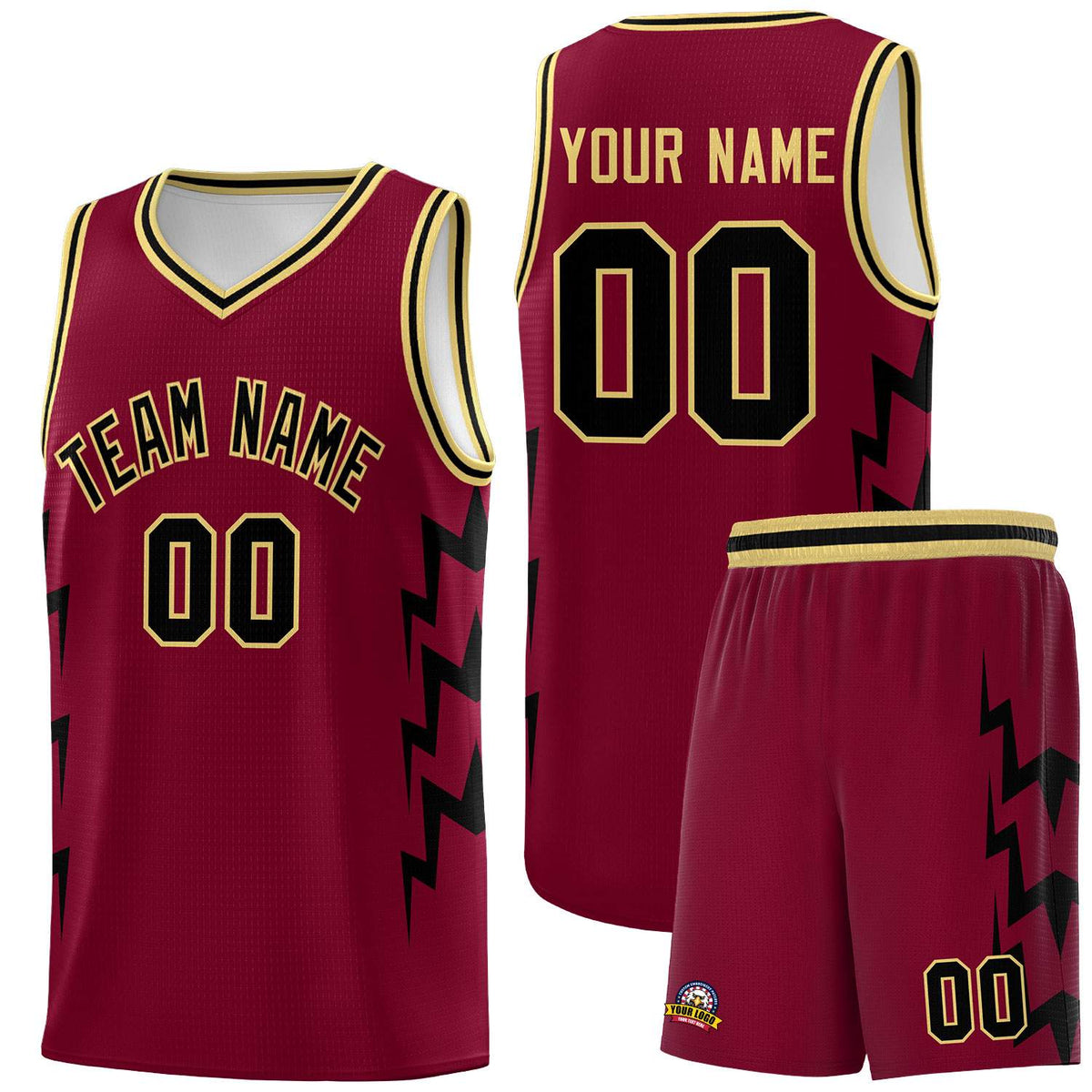 Custom Crimson Side Lightning Pattern Sports Uniform Basketball Jersey