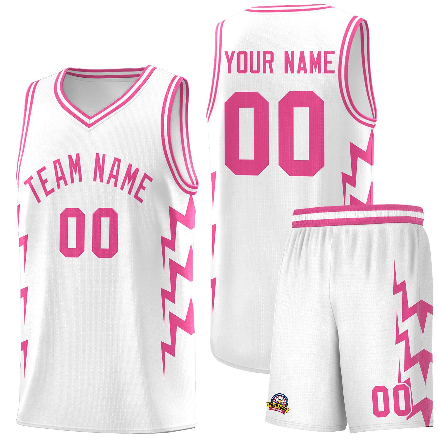 Custom White Side Lightning Pattern Sports Uniform Basketball Jersey